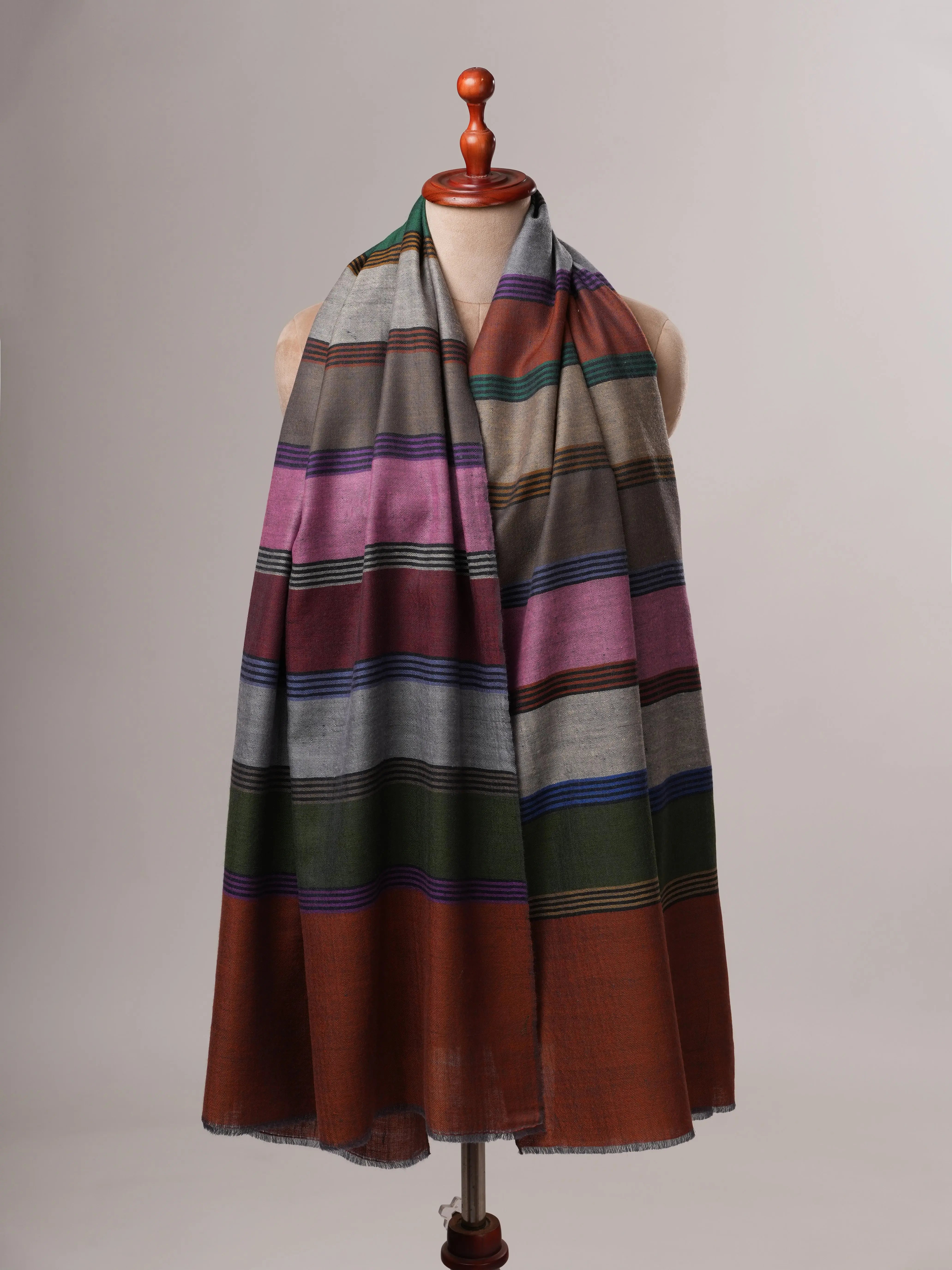 Warm Featherlight Striped Handloomed Pashmina Shawl Shahkaar