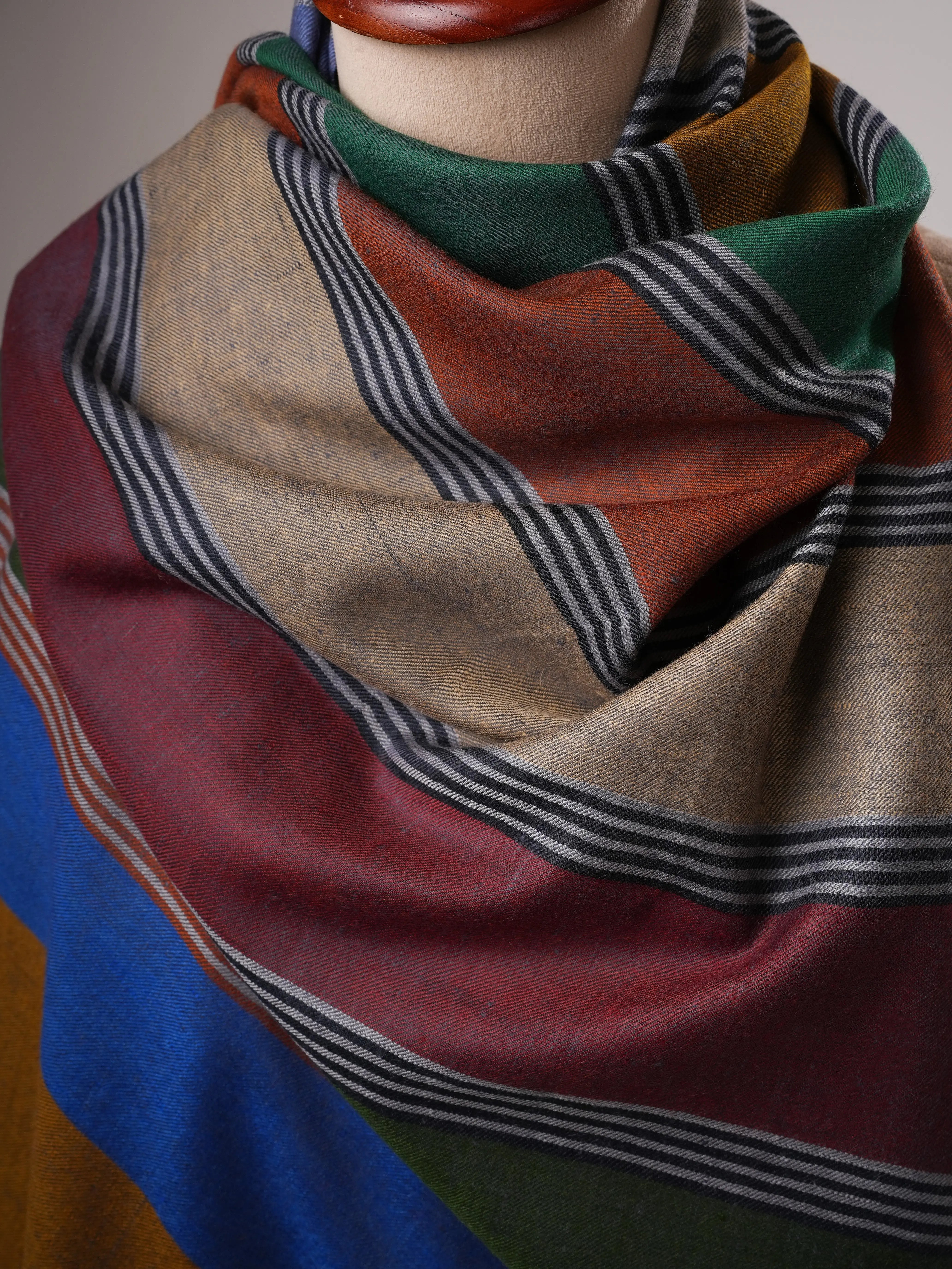 Multicolor Striped Contemporary Handloom Pashmina Shawl Shahkaar