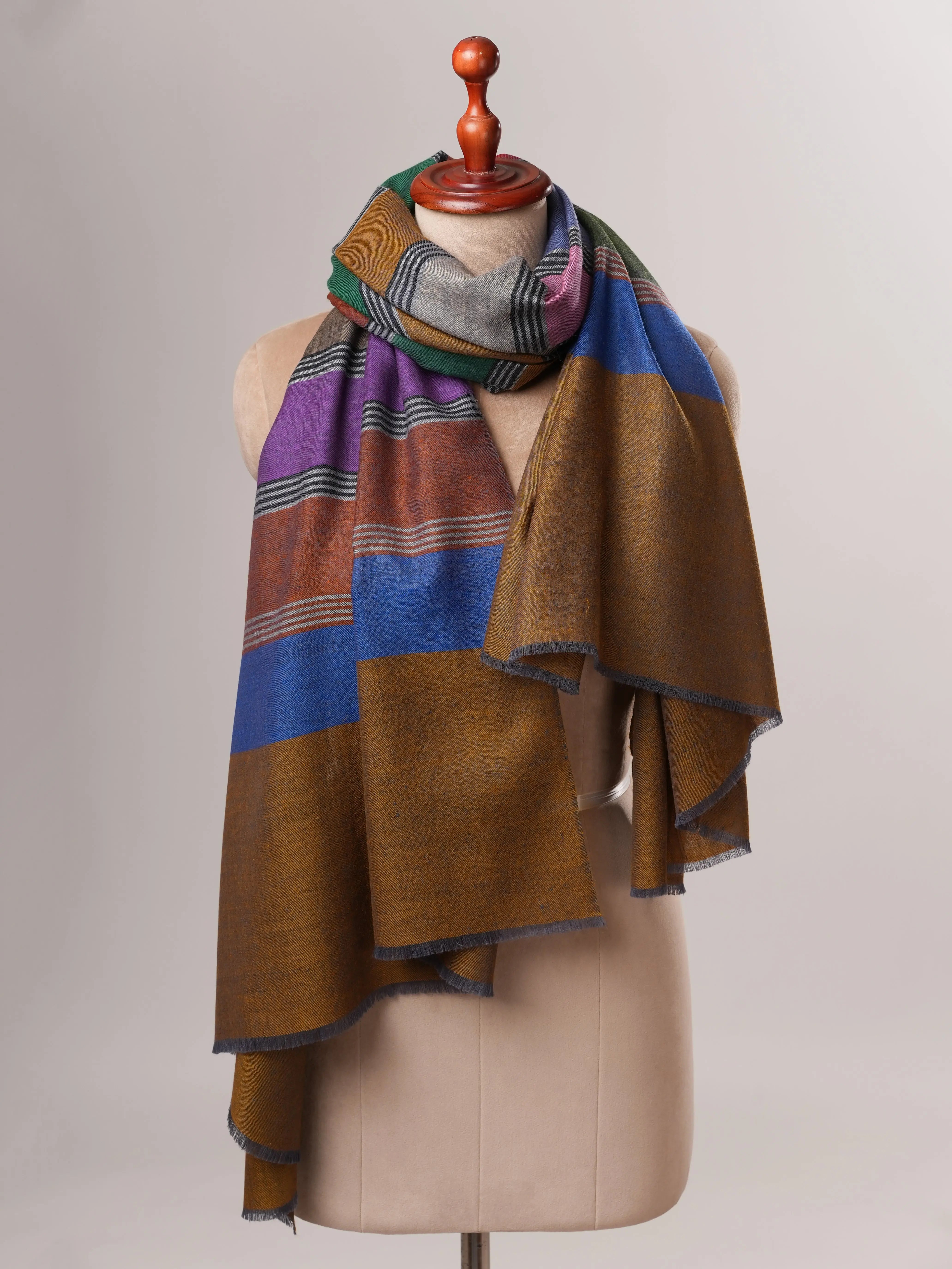 Multicolor Striped Contemporary Handloom Pashmina Shawl Shahkaar