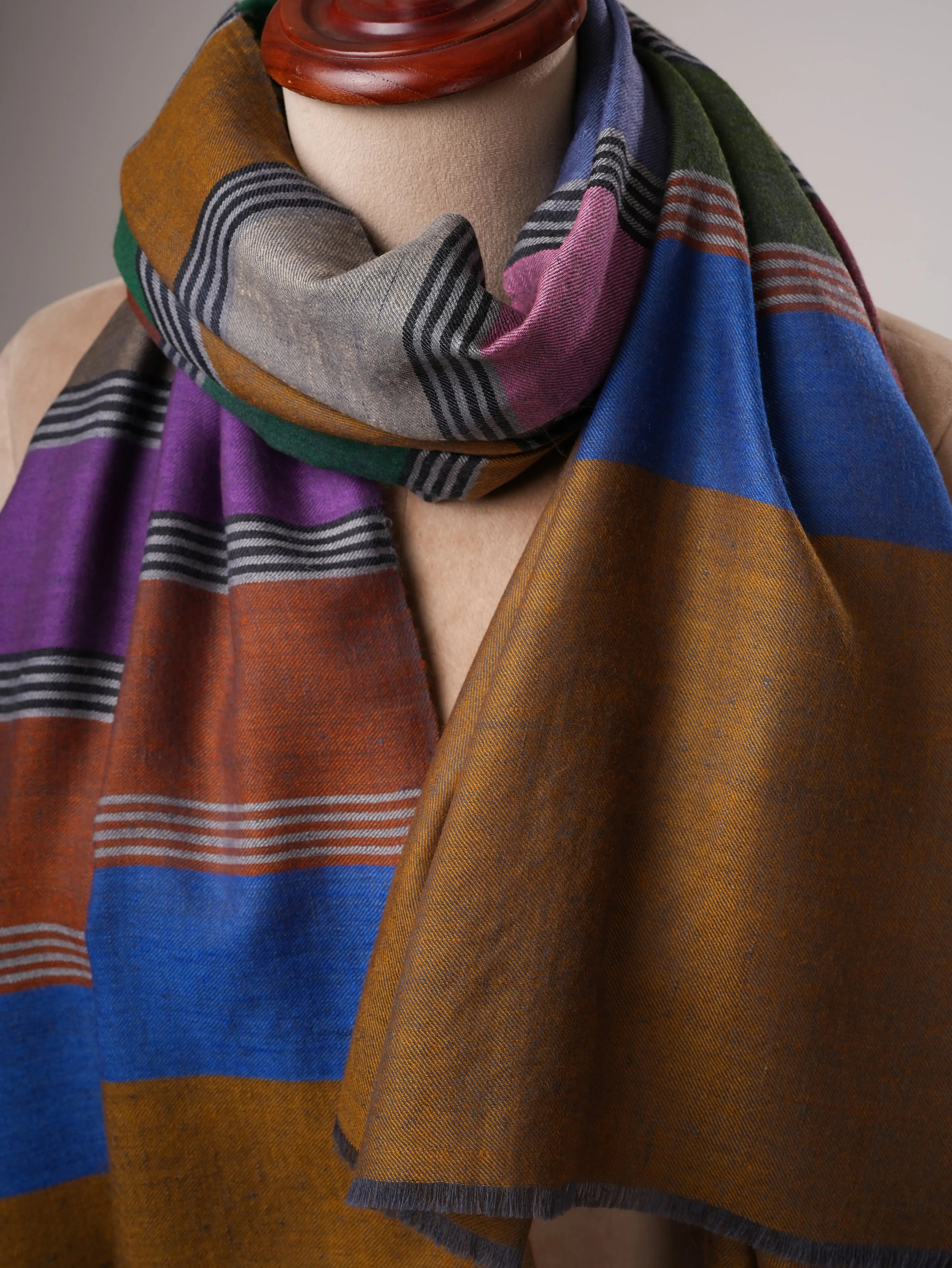 Multicolor Striped Contemporary Handloom Pashmina Shawl Shahkaar