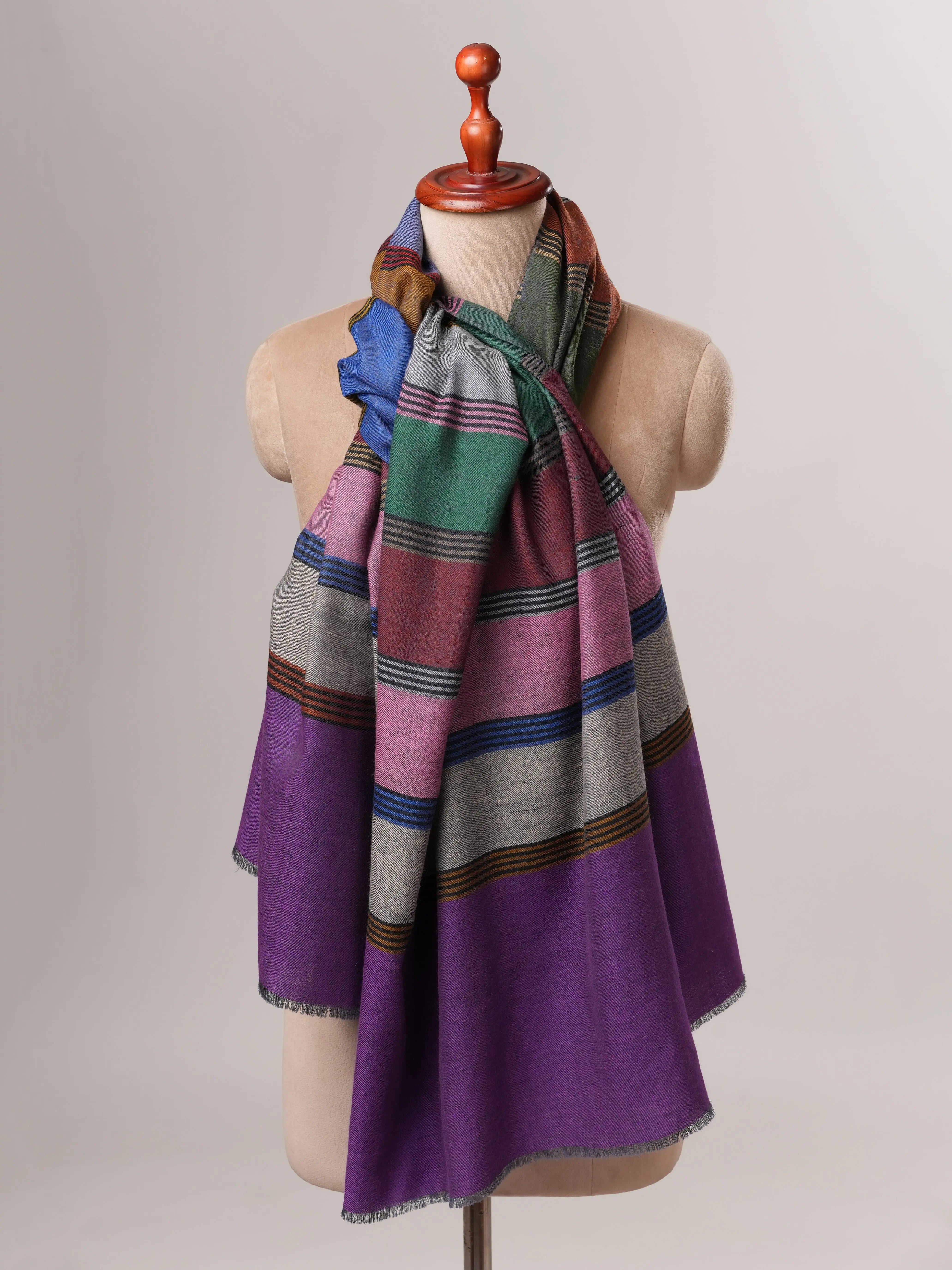 Handloomed Striped Featherlight Pashmina Shawl Shahkaar