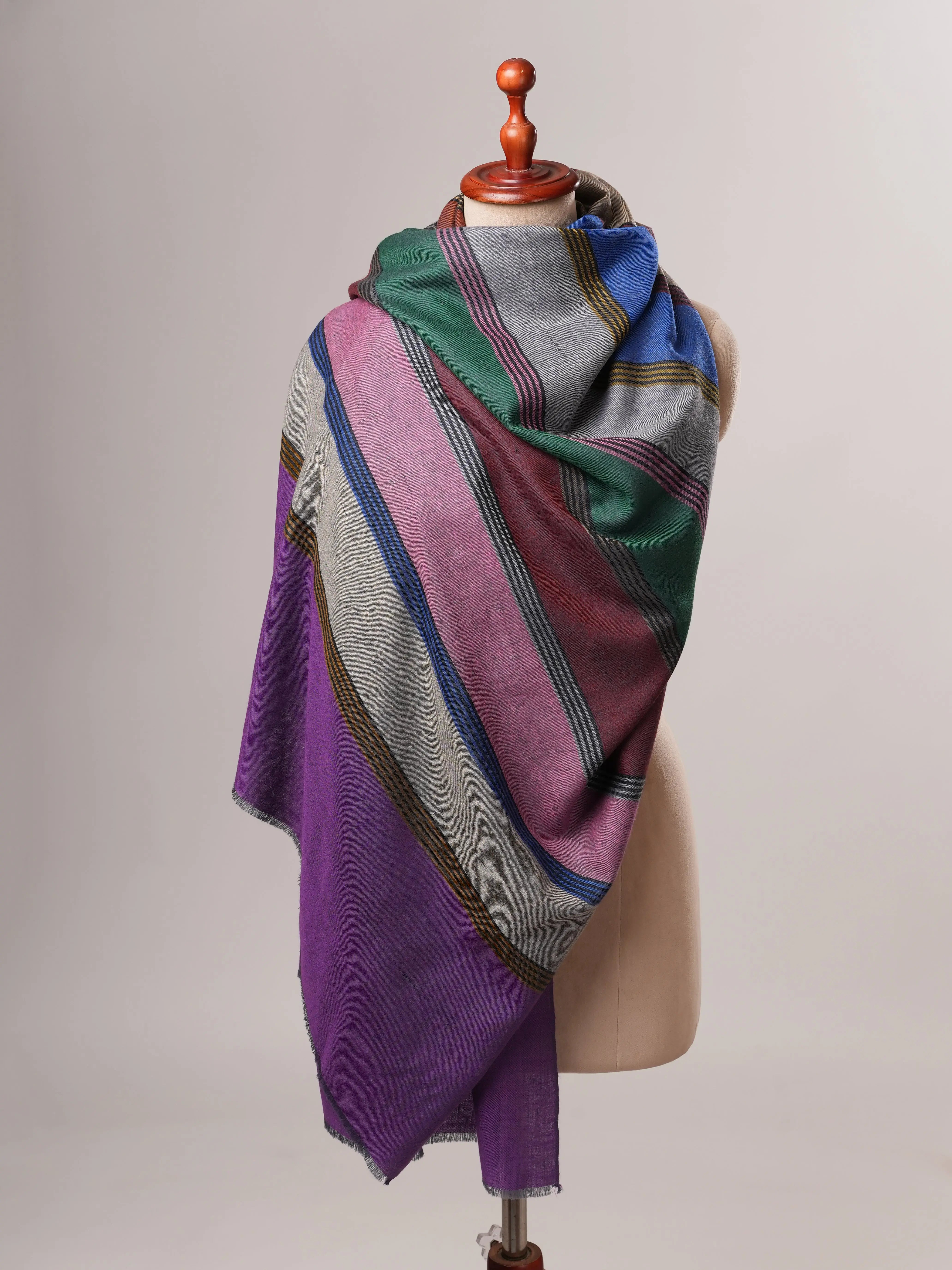 Handloomed Striped Featherlight Pashmina Shawl Shahkaar