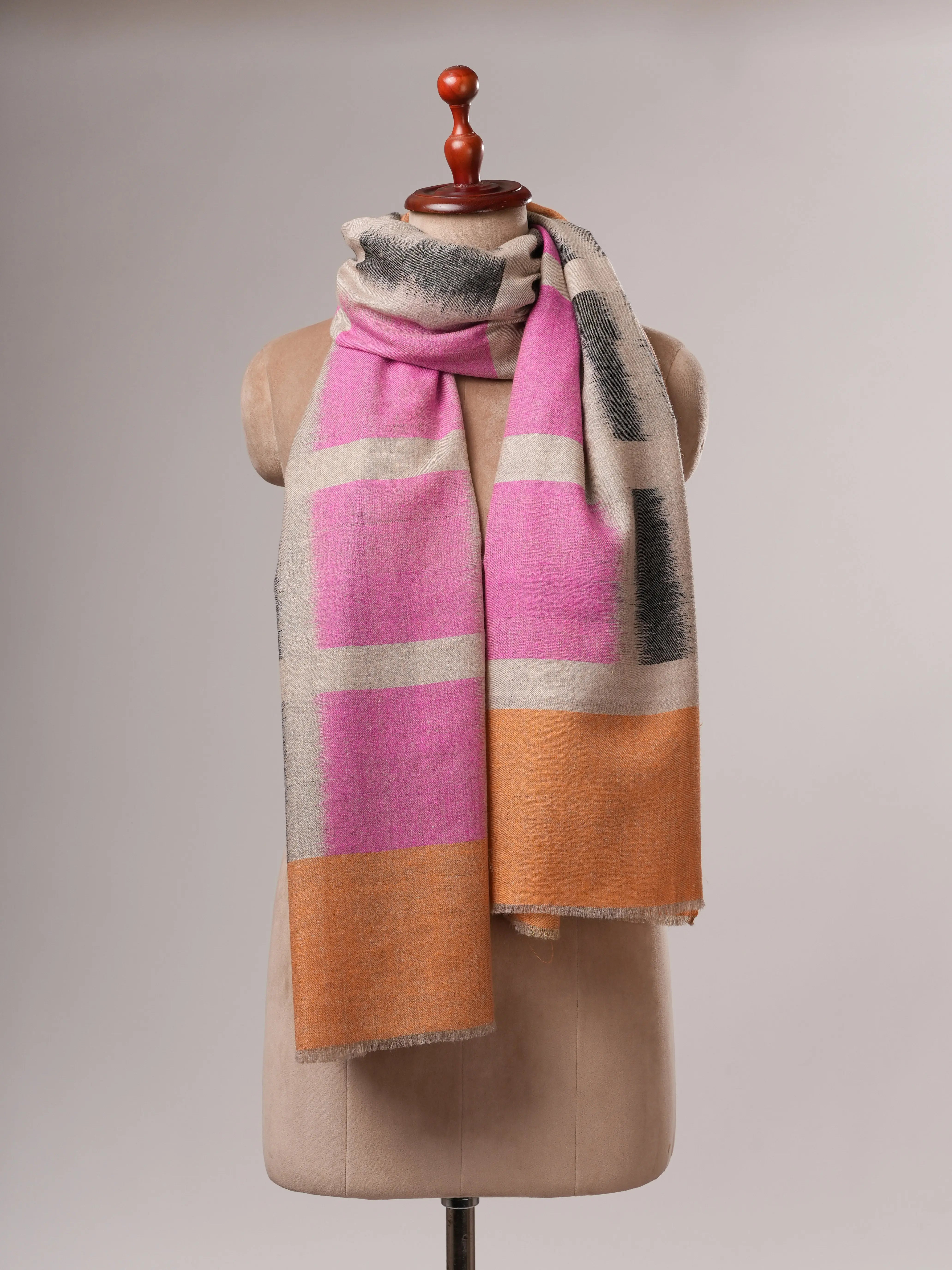 Contemporary Handwoven Himalayan Ikat Pashmina Shawl with Zari Ends - Shahkaar