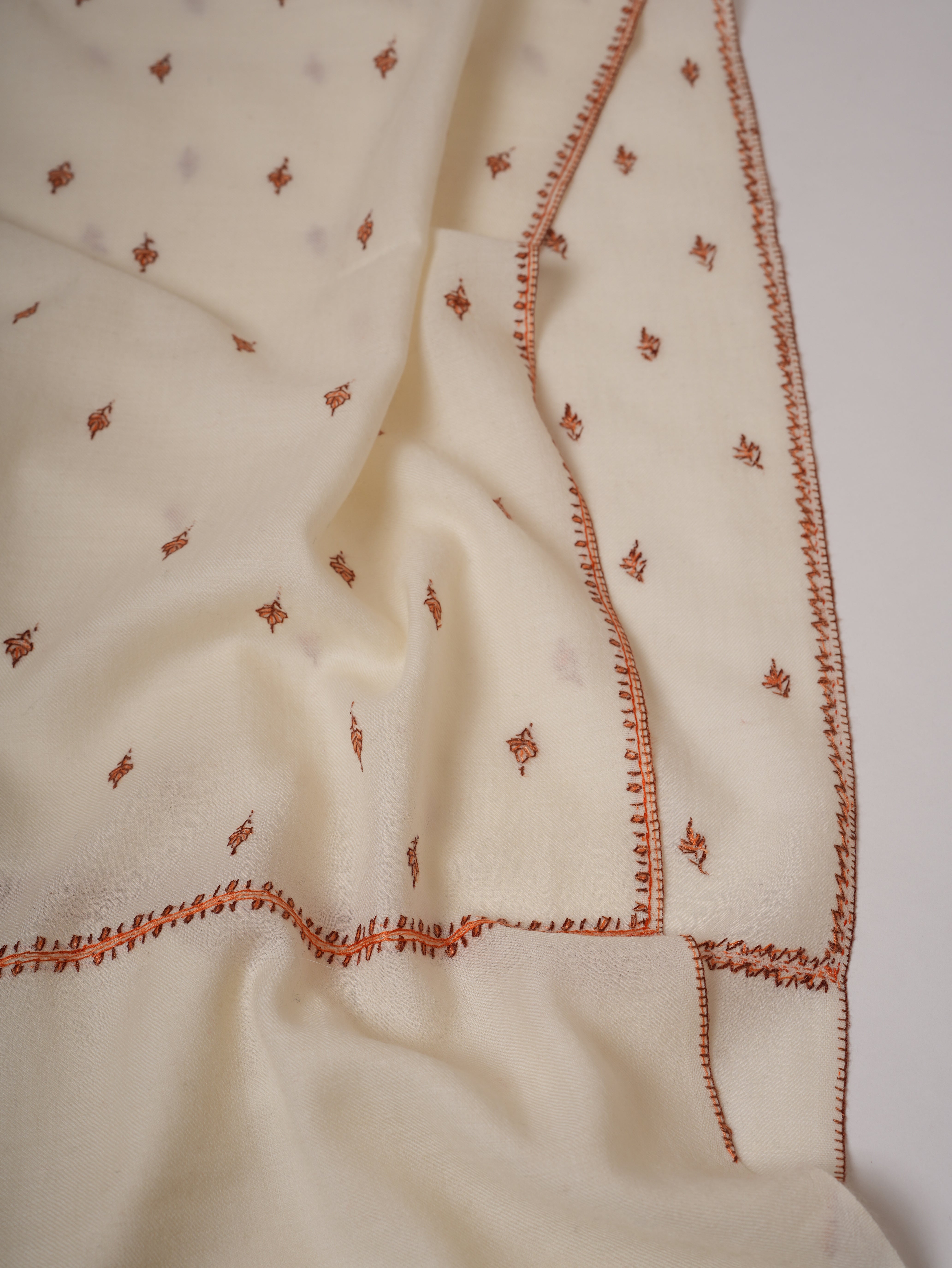 Ivory Fine Wool Buteh Embroidered Kashmiri Shawl – Handcrafted Wrap Shahkaar
