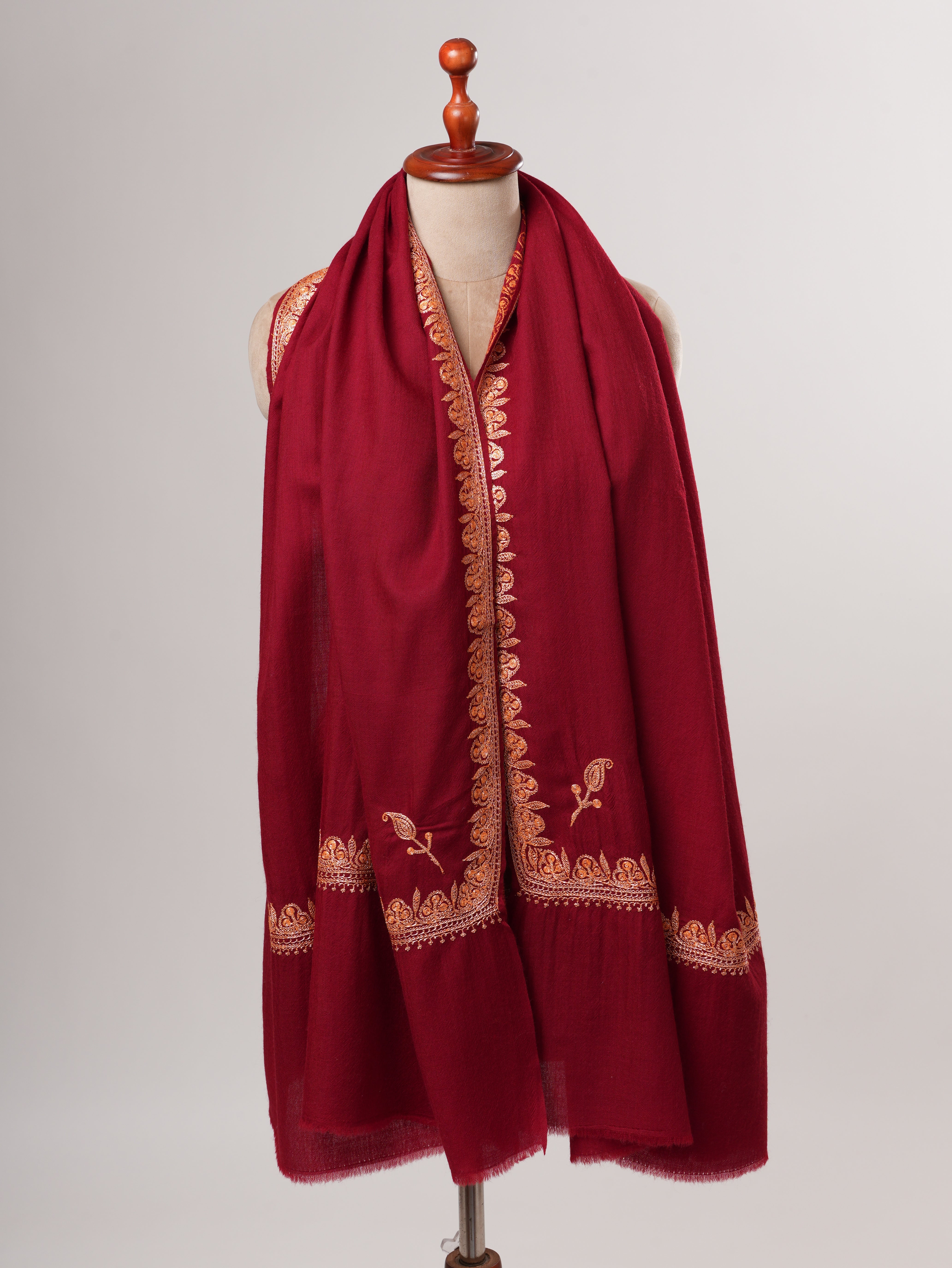 Hand Tilla Embroidered Neemdaur Fine Wool Kashmiri Shawl Shahkaar