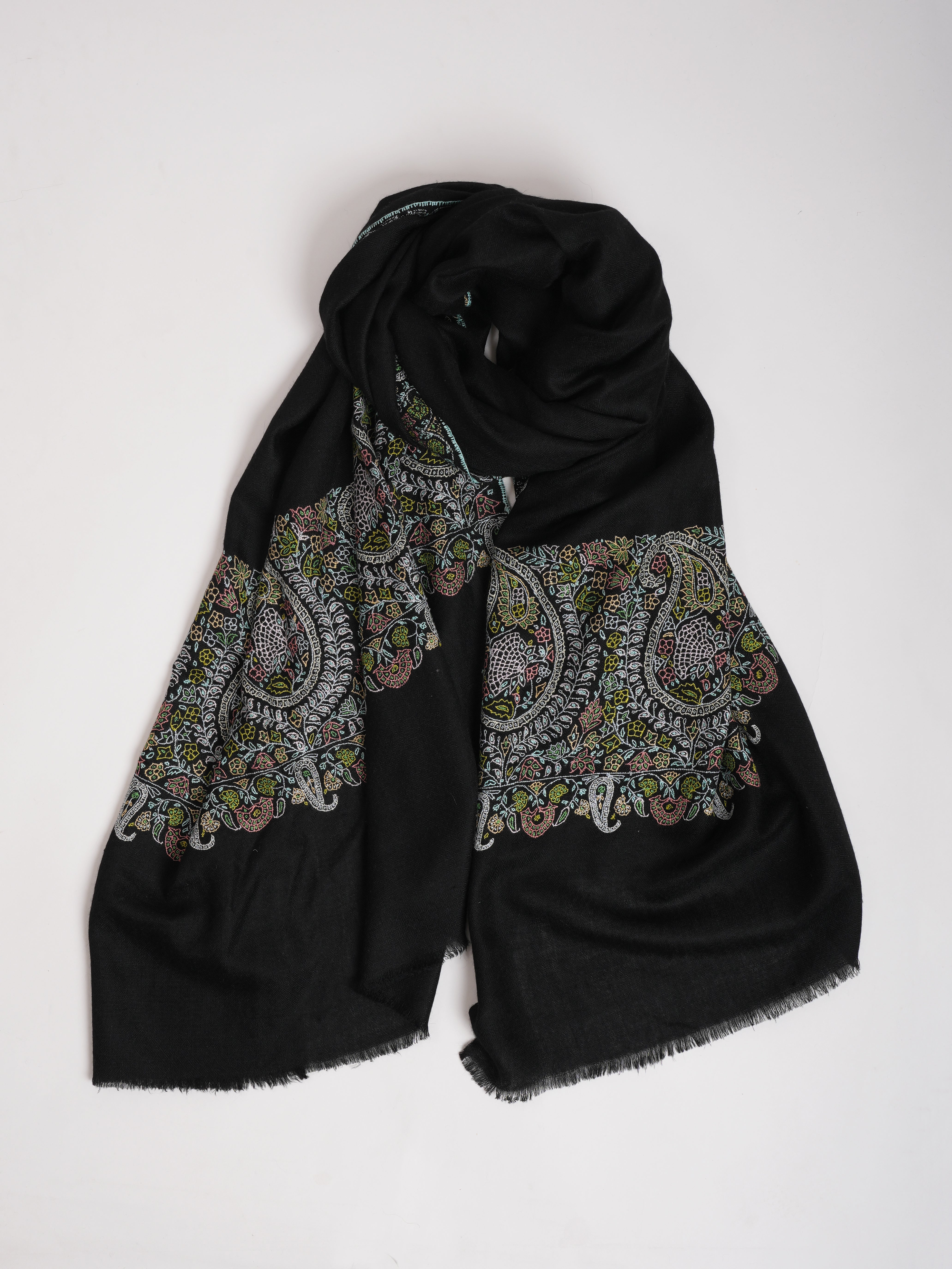Palla Embroidered Jet black Pashmina Shawl