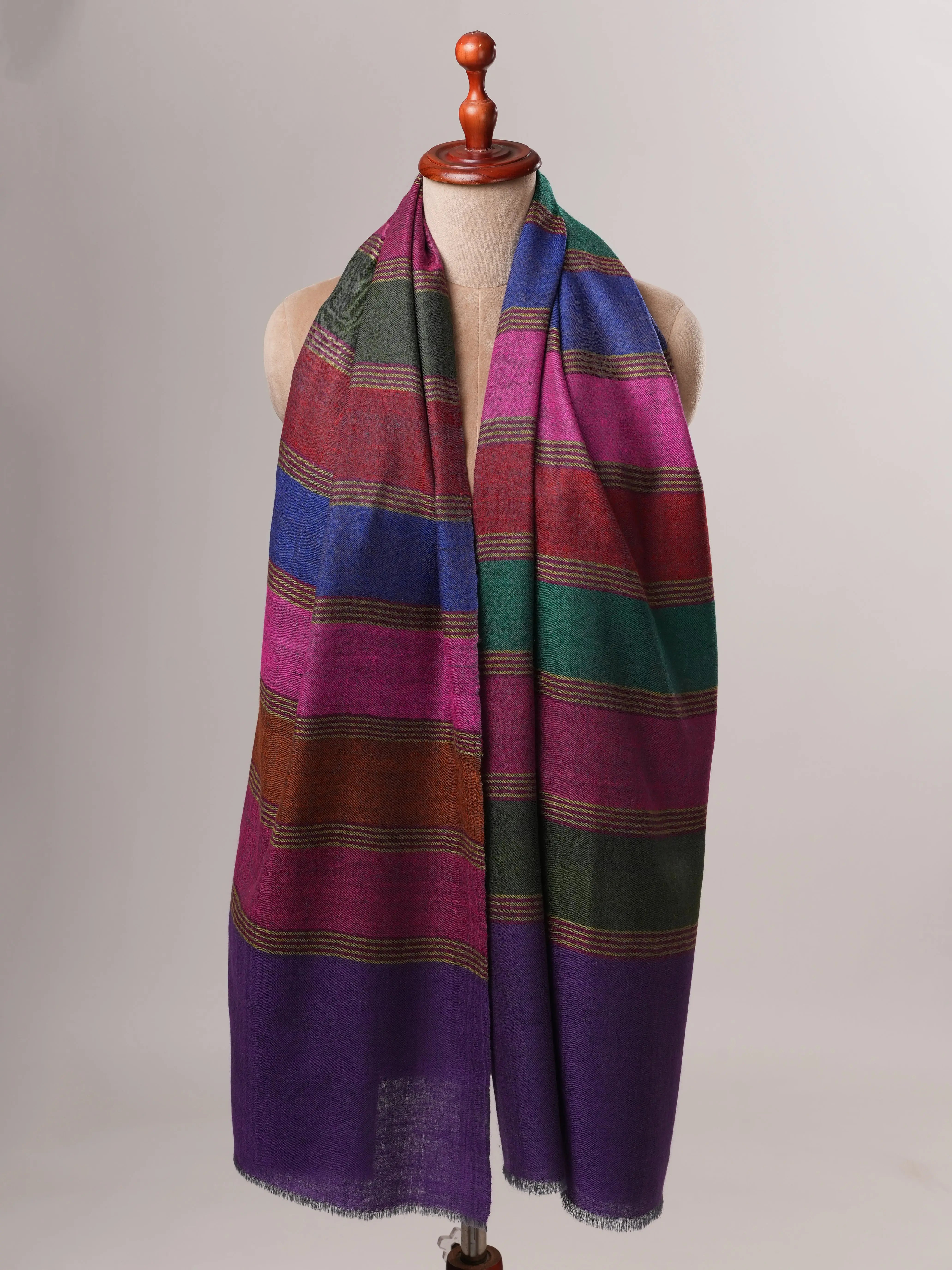 Lightweight Striped Handloom Pashmina Shawl Shahkaar