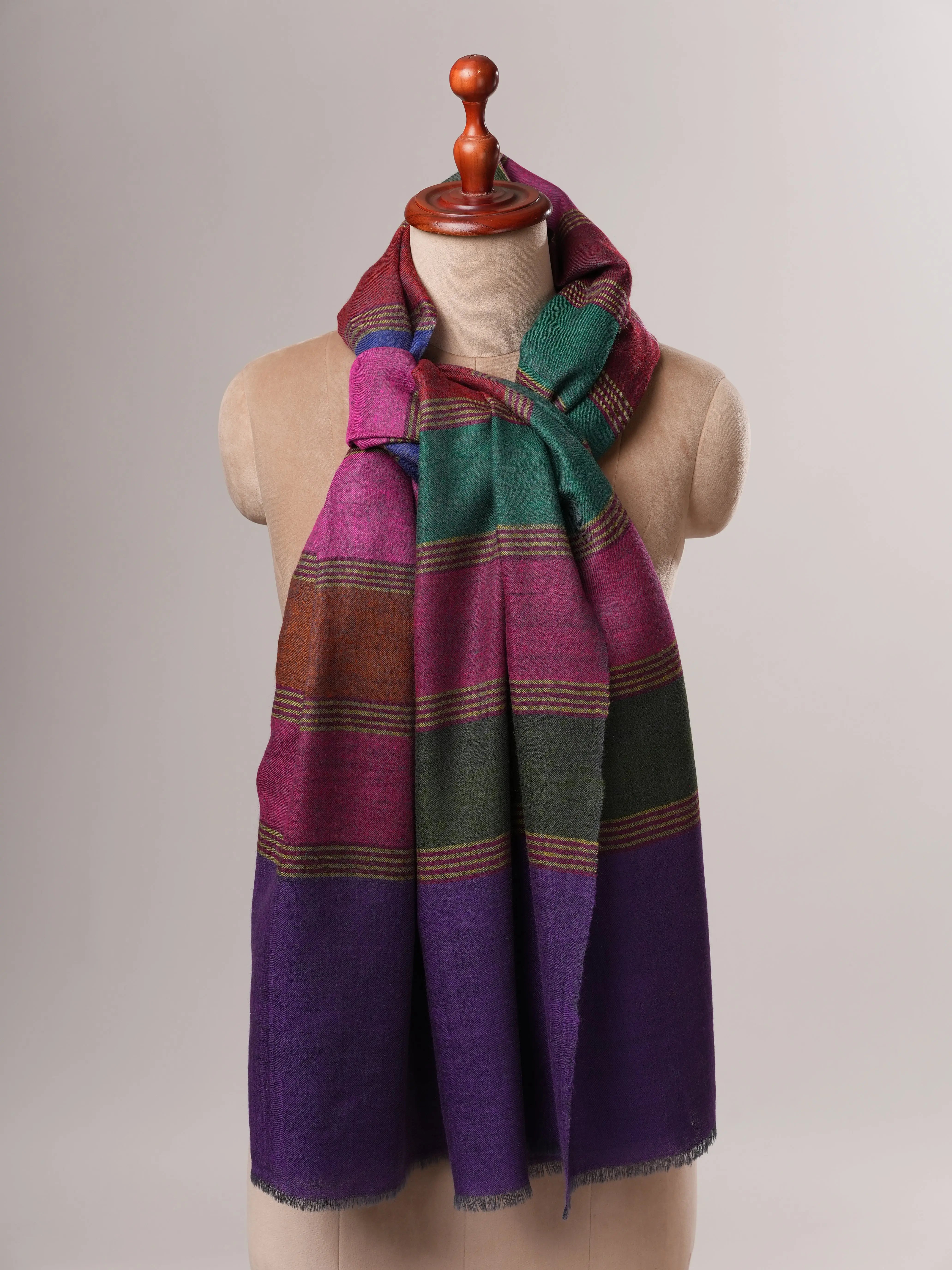 Lightweight Striped Handloom Pashmina Shawl Shahkaar