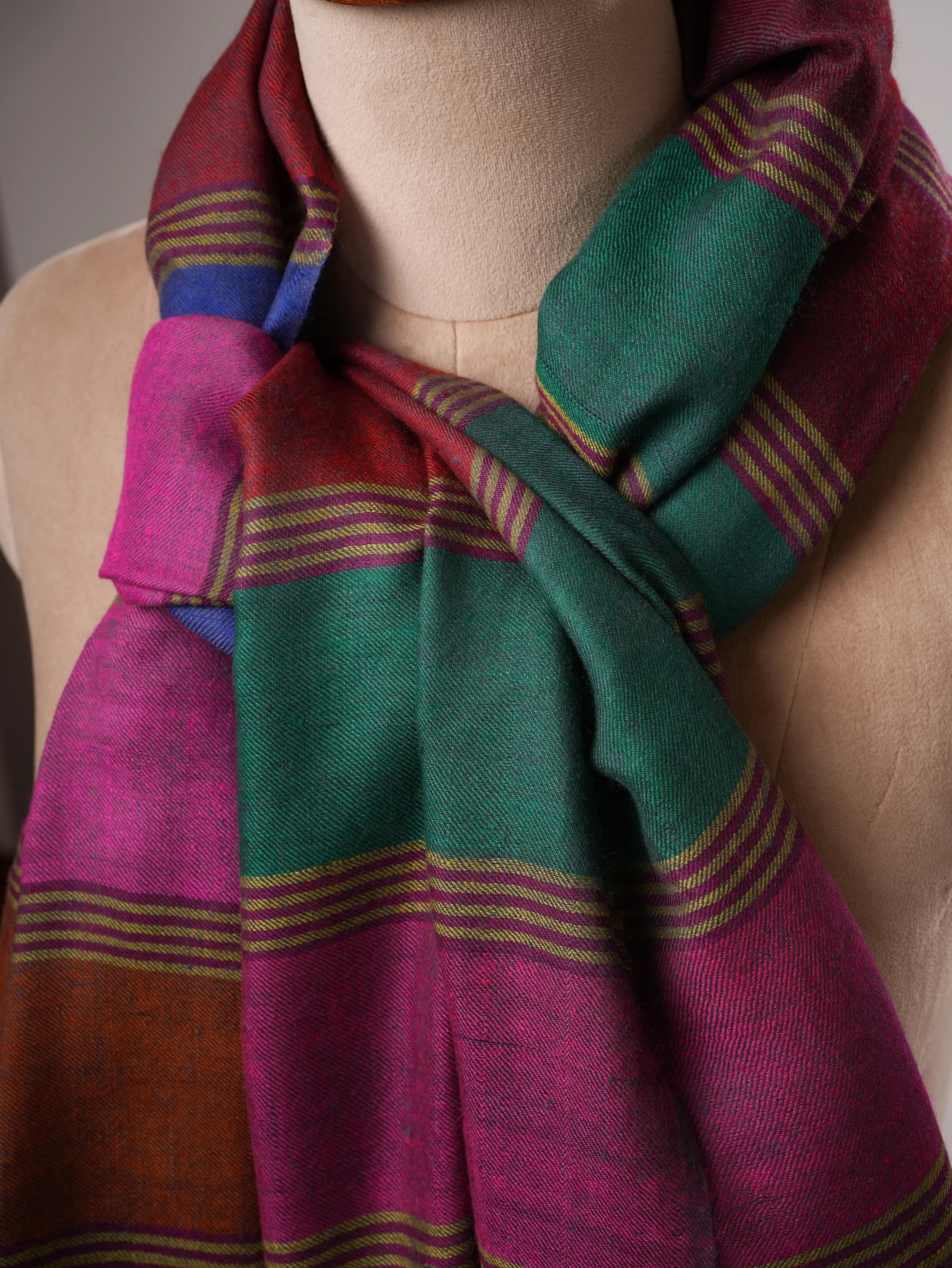 Lightweight Striped Handloom Pashmina Shawl Shahkaar