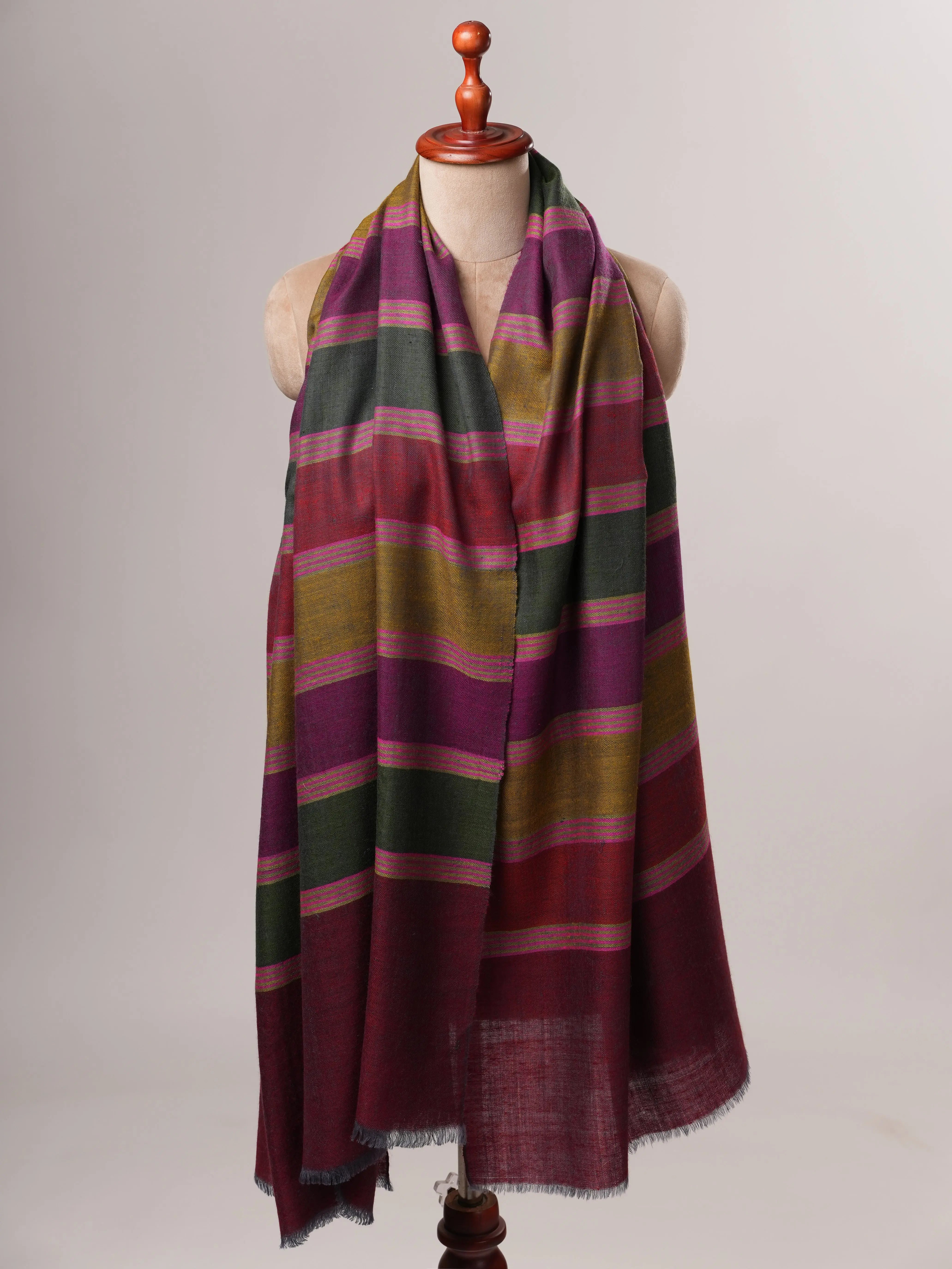 Warm Featherlight Striped Handwoven Pashmina Shawl Shahkaar