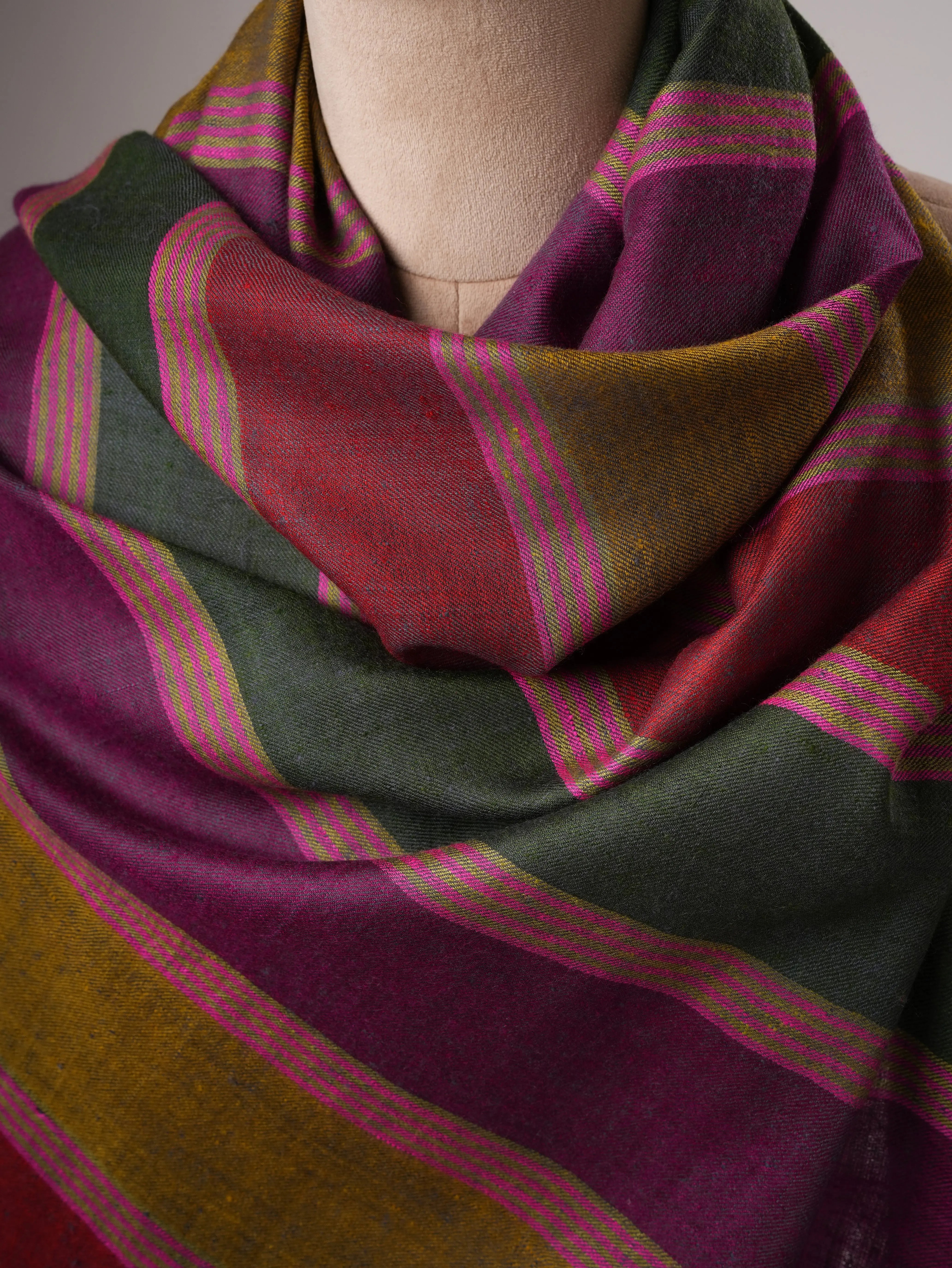 Warm Featherlight Striped Handwoven Pashmina Shawl Shahkaar