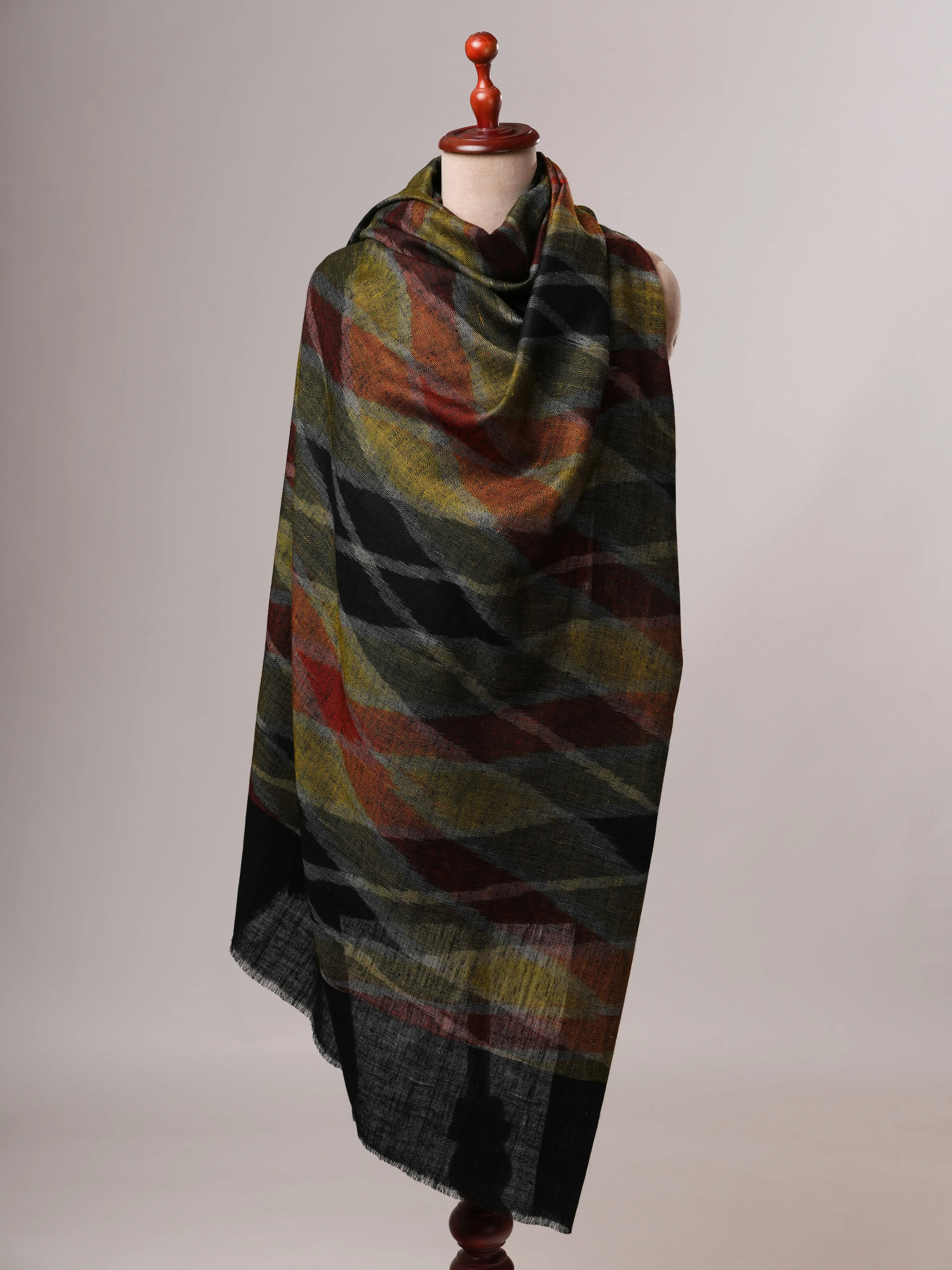 Handgefertigter, handgewebter Ikat-Schal aus reinem Pashmina