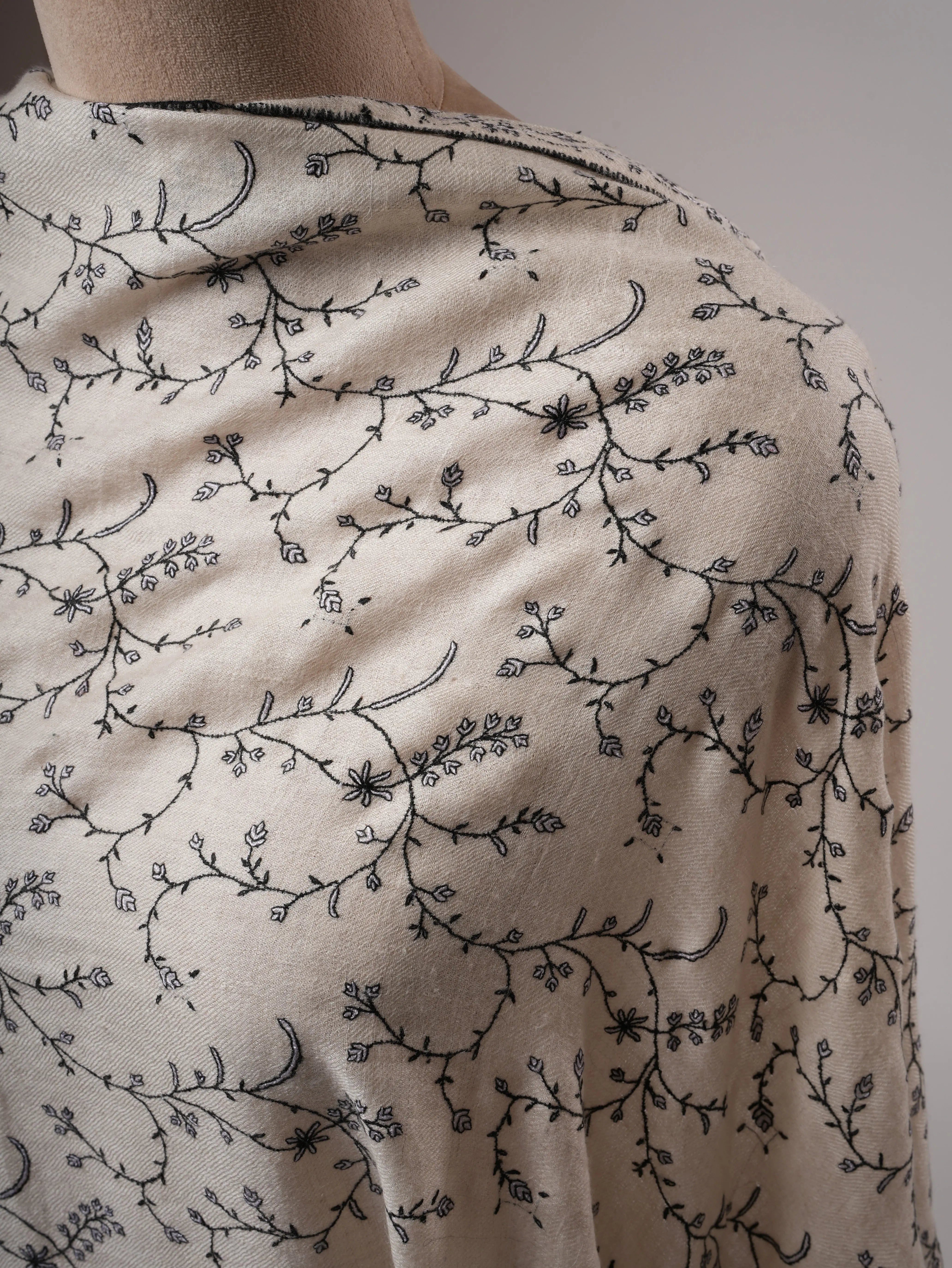 Ivory Kashmiri Pashmina Shawl with Sozni Jali Embroidery Shahkaar