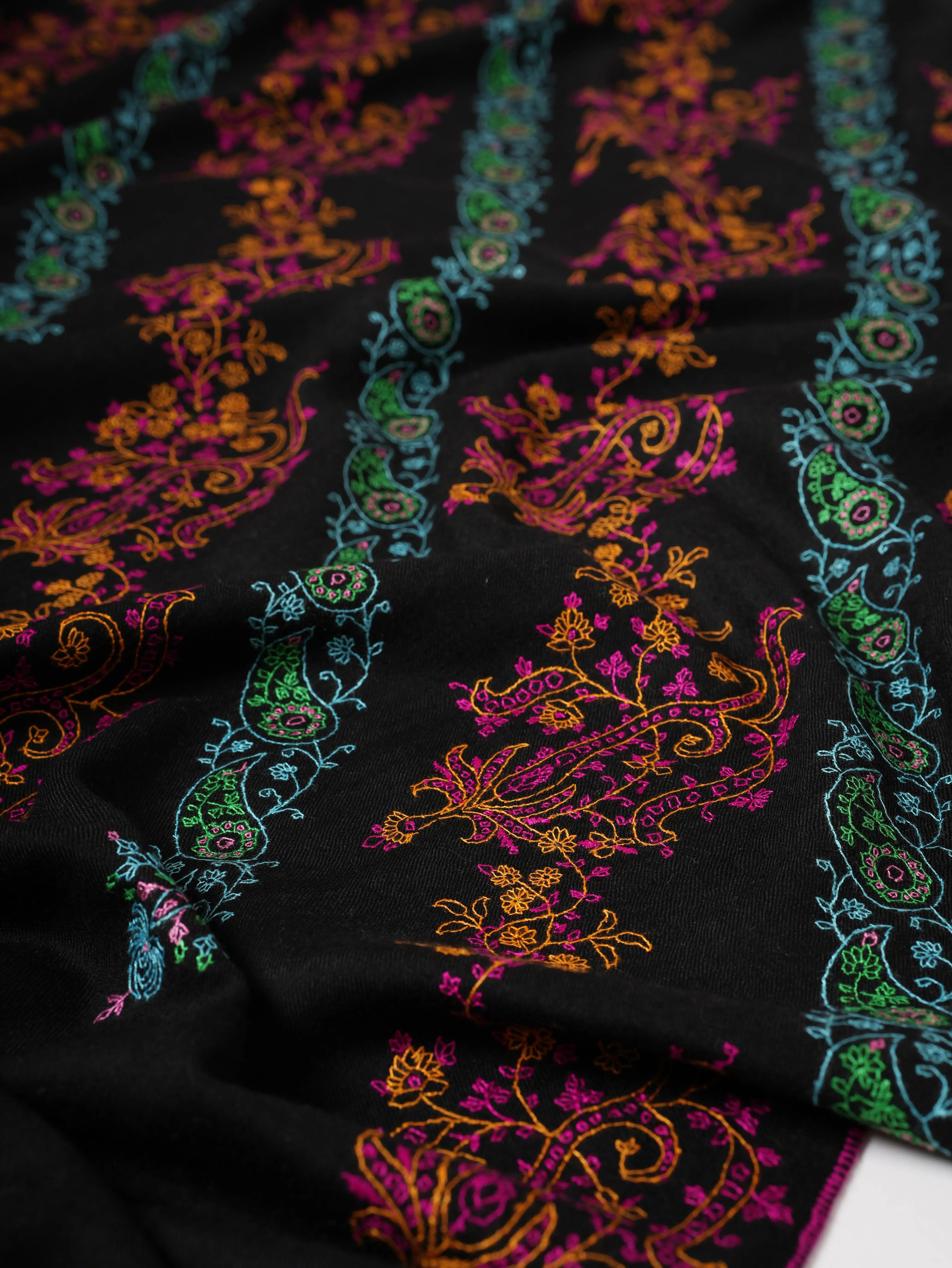 Black Kashmiri Pure Pashmina Shawl with Hand Embroidery Shahkaar
