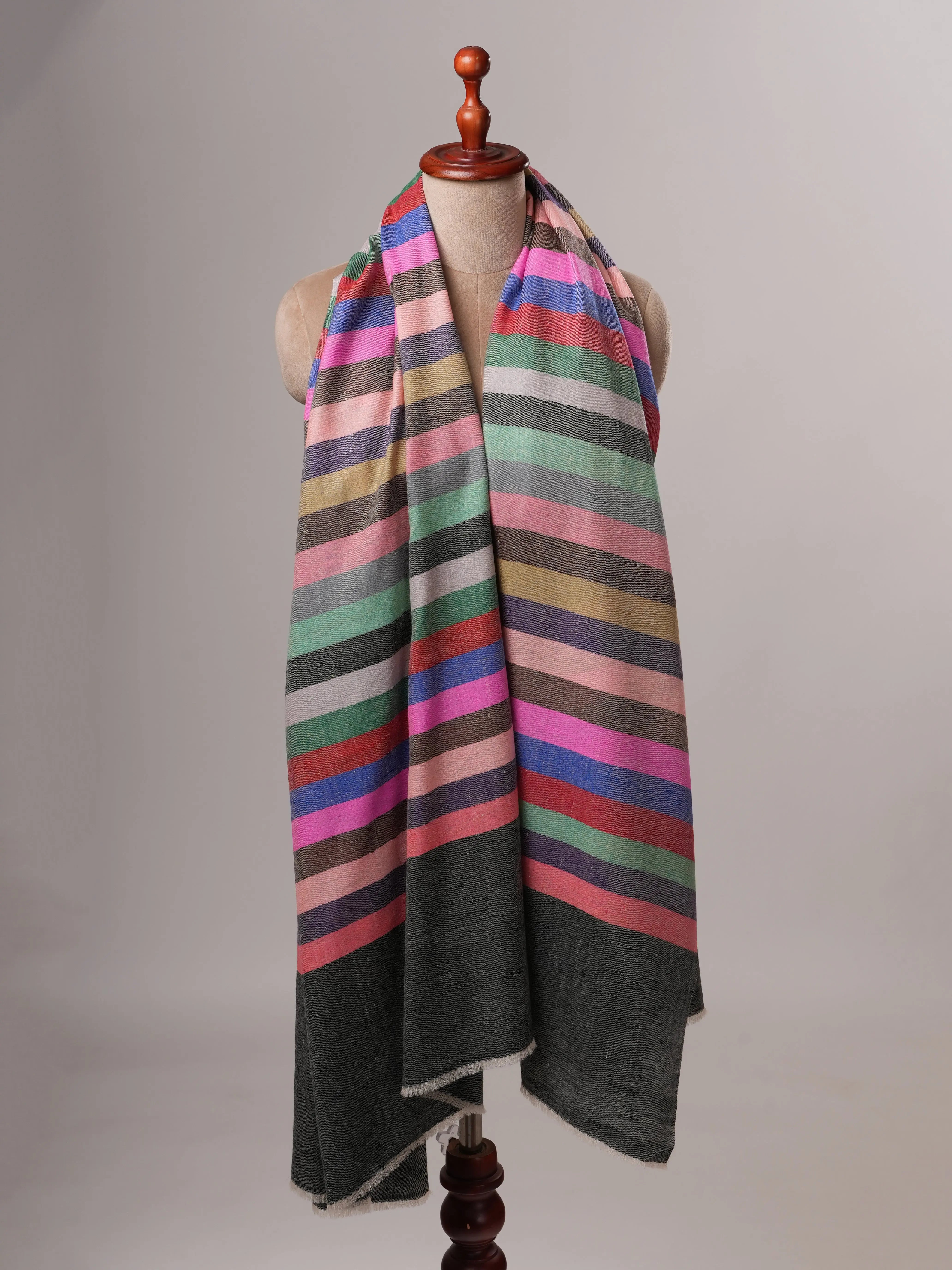 Authentic Handloomed Striped Pashmina Shawl Shahkaar