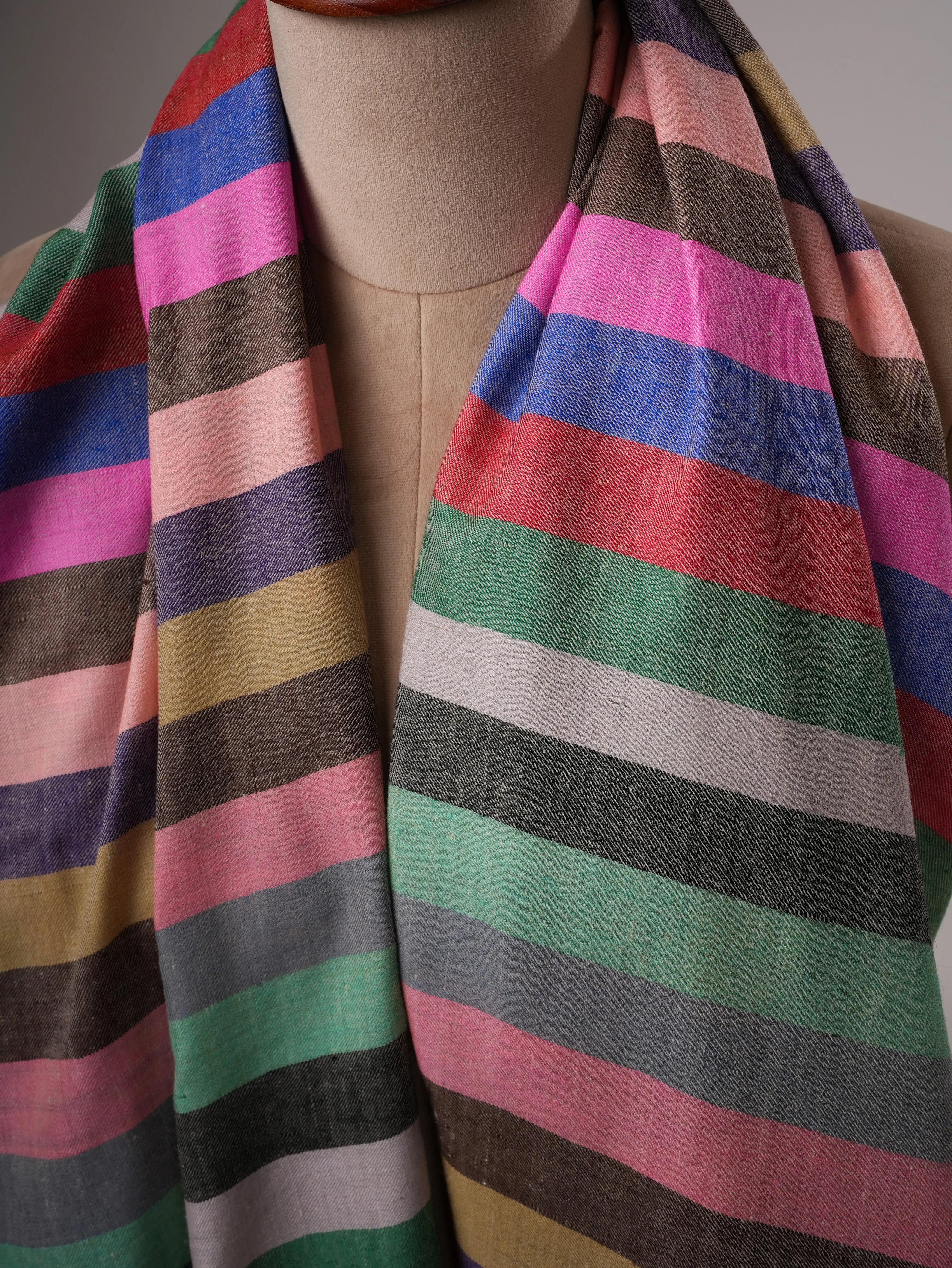 Authentic Handloomed Striped Pashmina Shawl Shahkaar