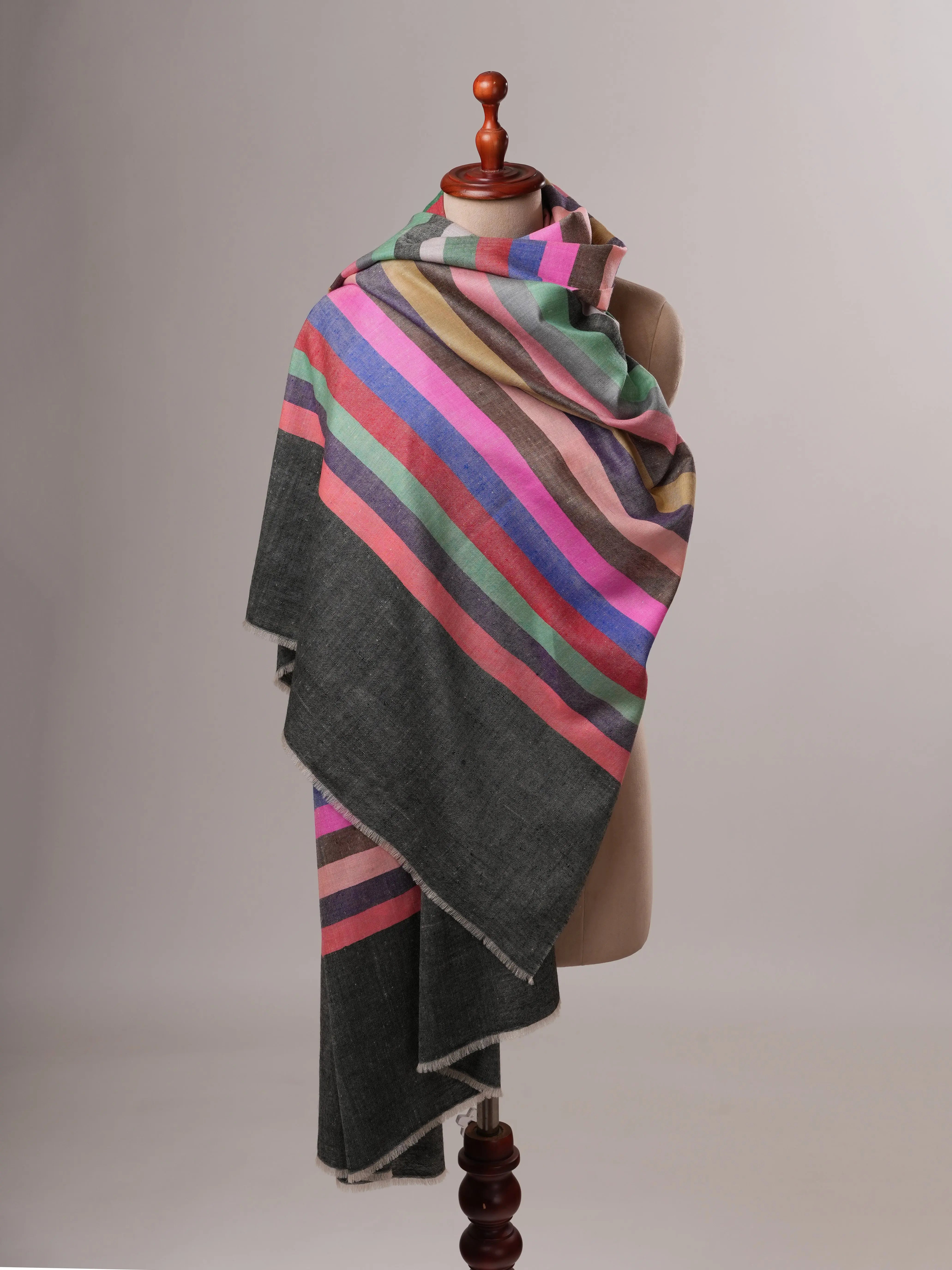 Authentic Handloomed Striped Pashmina Shawl Shahkaar