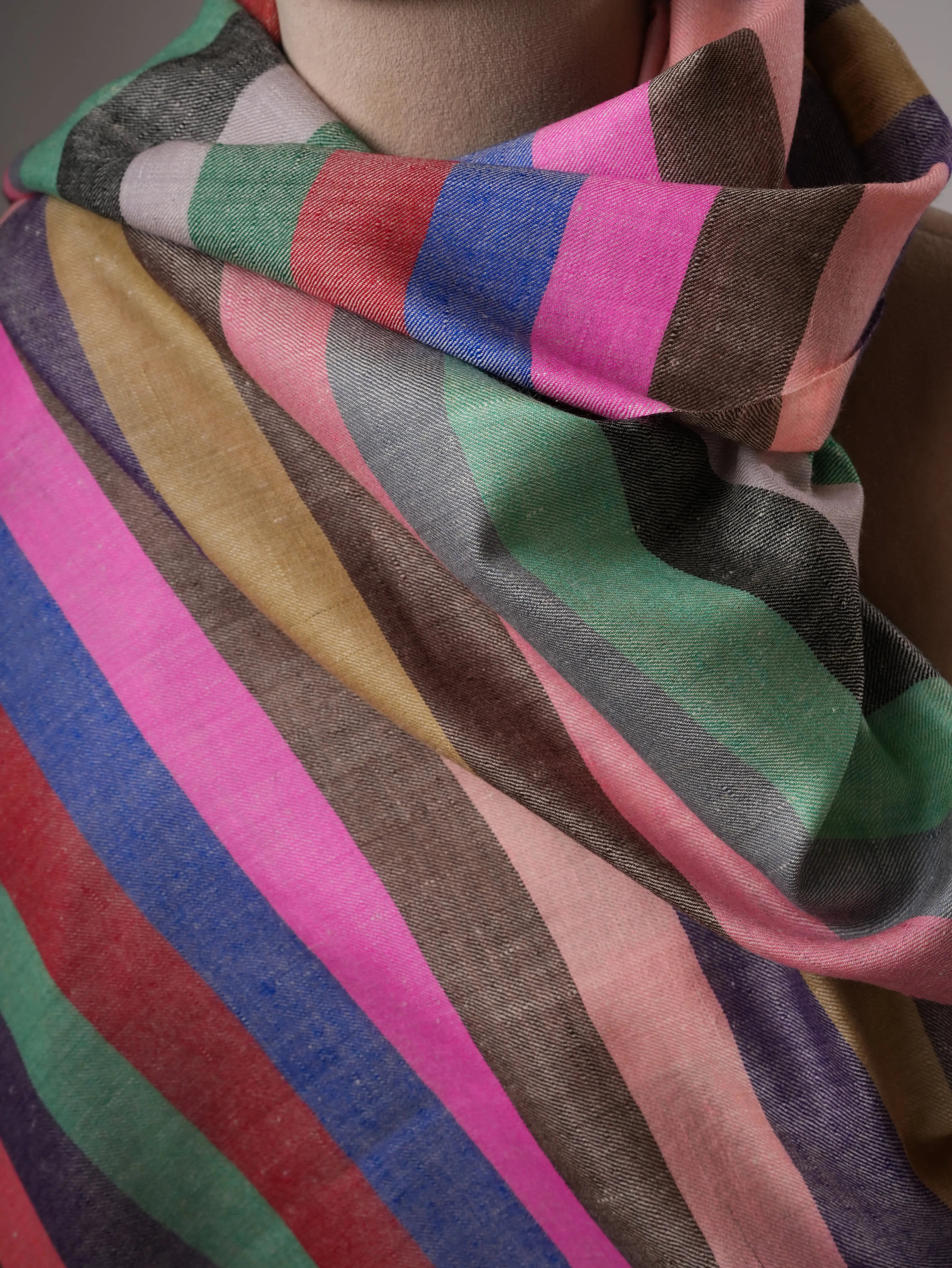 Authentic Handloomed Striped Pashmina Shawl Shahkaar