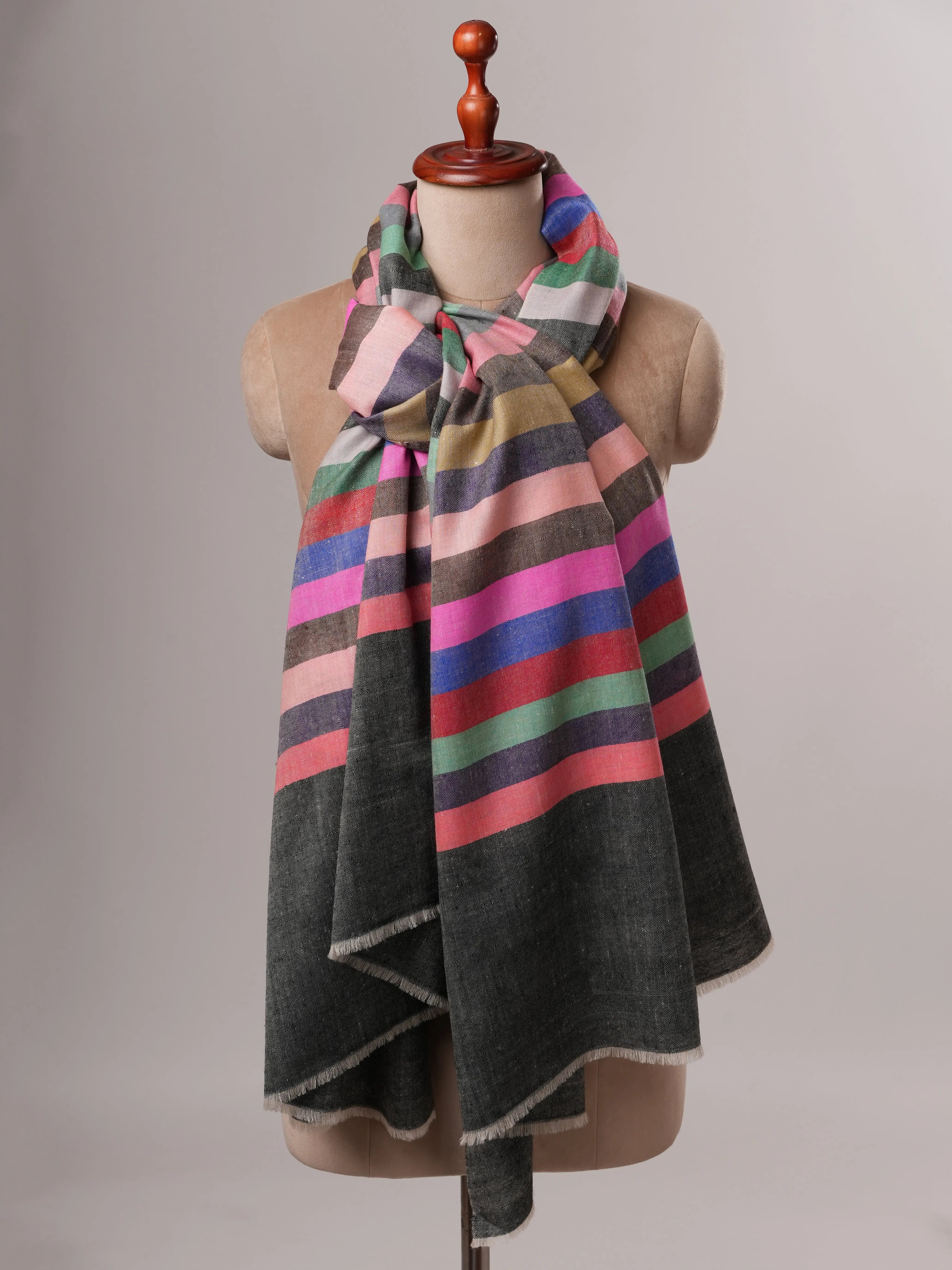 Authentic Handloomed Striped Pashmina Shawl Shahkaar