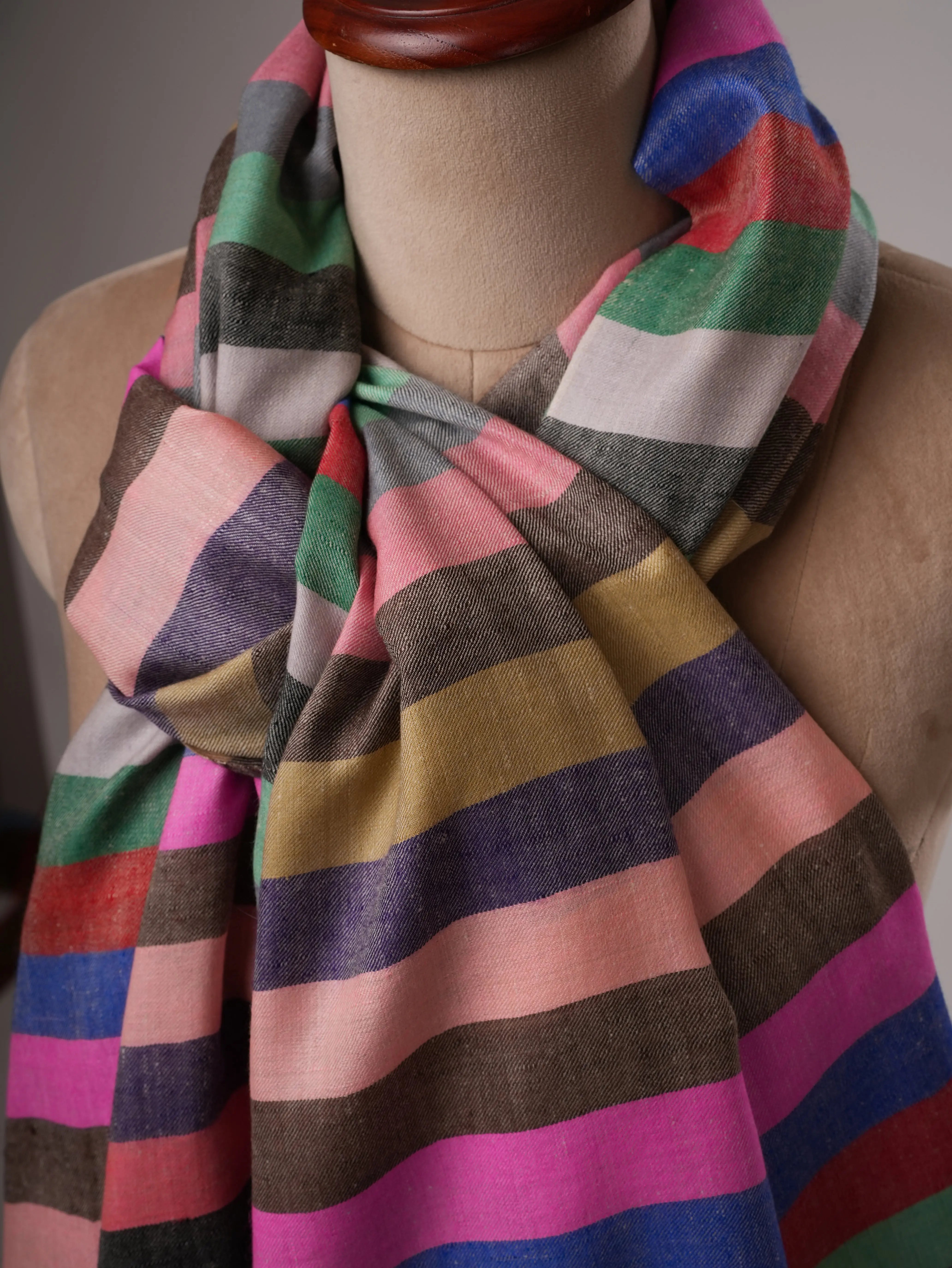 Authentic Handloomed Striped Pashmina Shawl Shahkaar