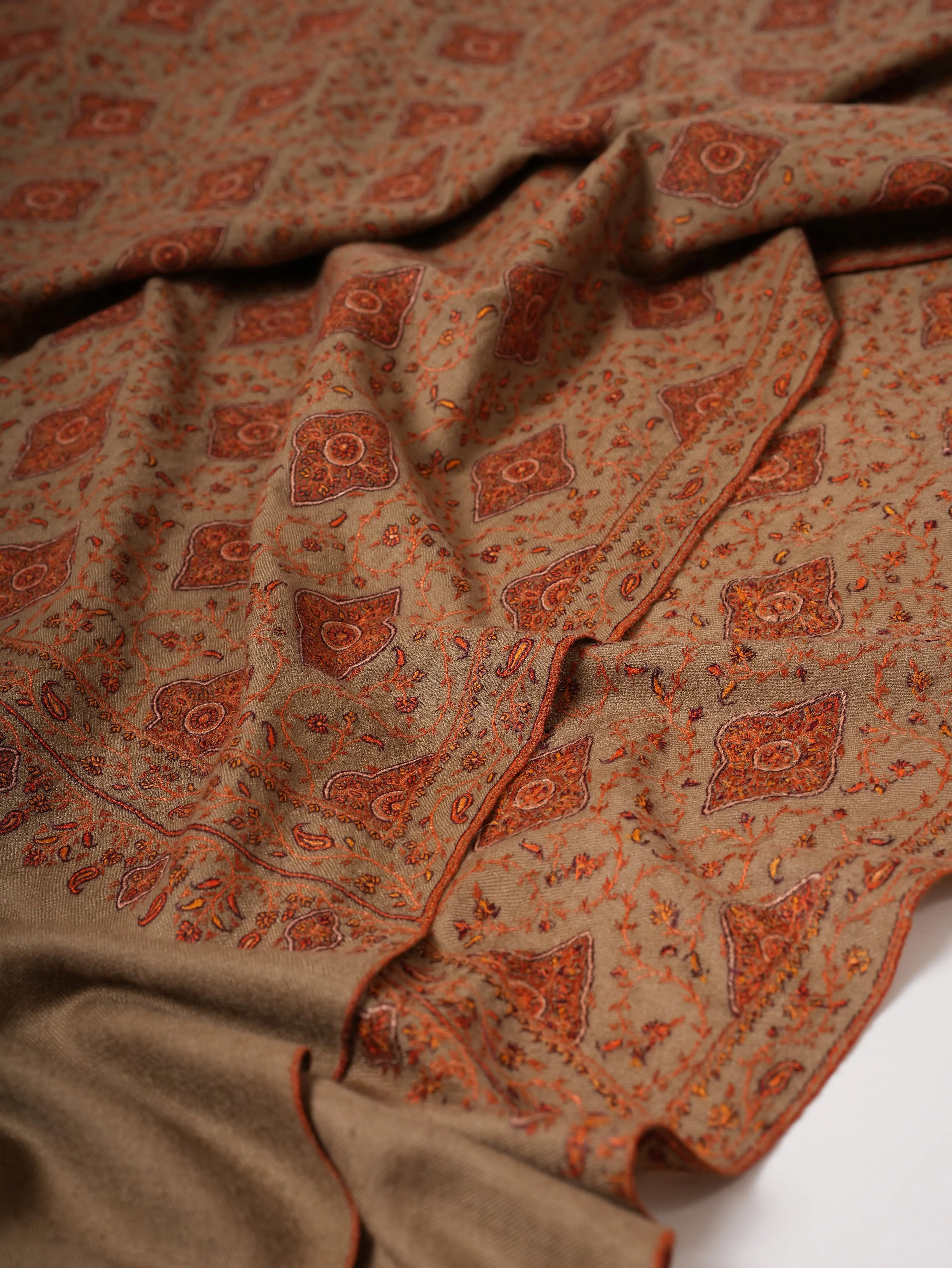 Toosh Color Hand-Embroidered Neem Jamavar Pashmina Shawl Shahkaar