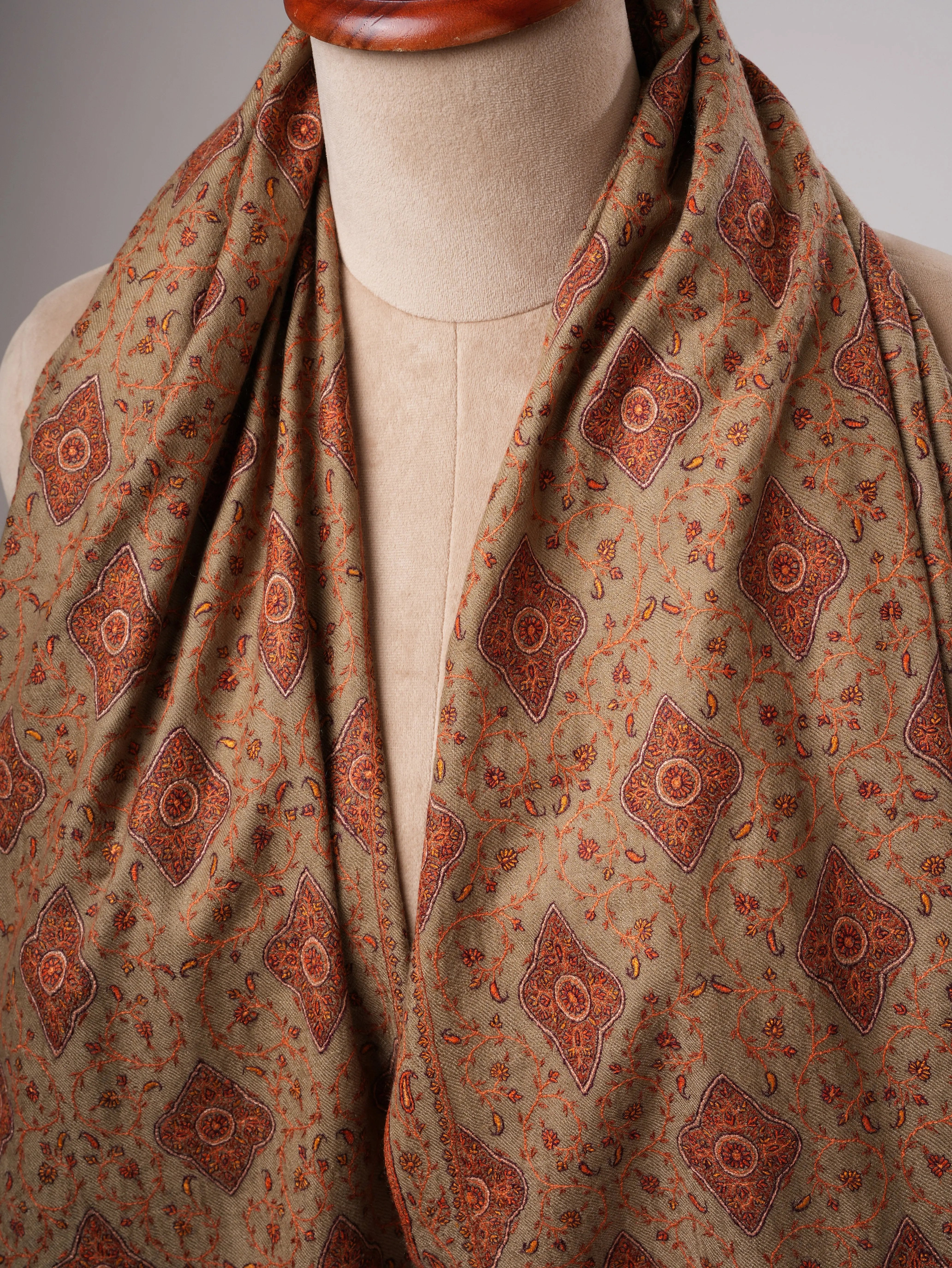 Toosh Color Hand-Embroidered Neem Jamavar Pashmina Shawl Shahkaar