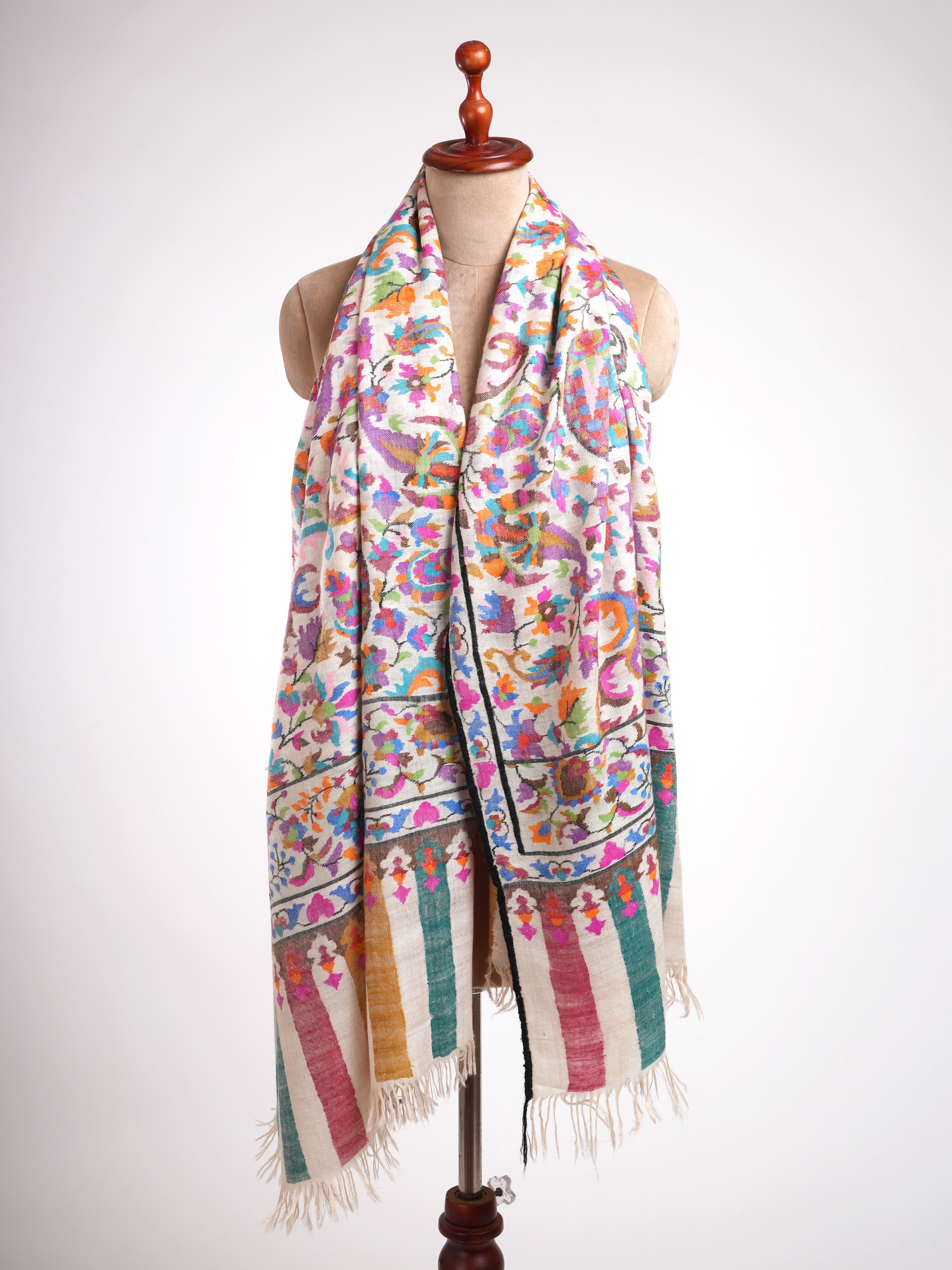 White Authentic Kani Pashmina Jamavar Shawl
