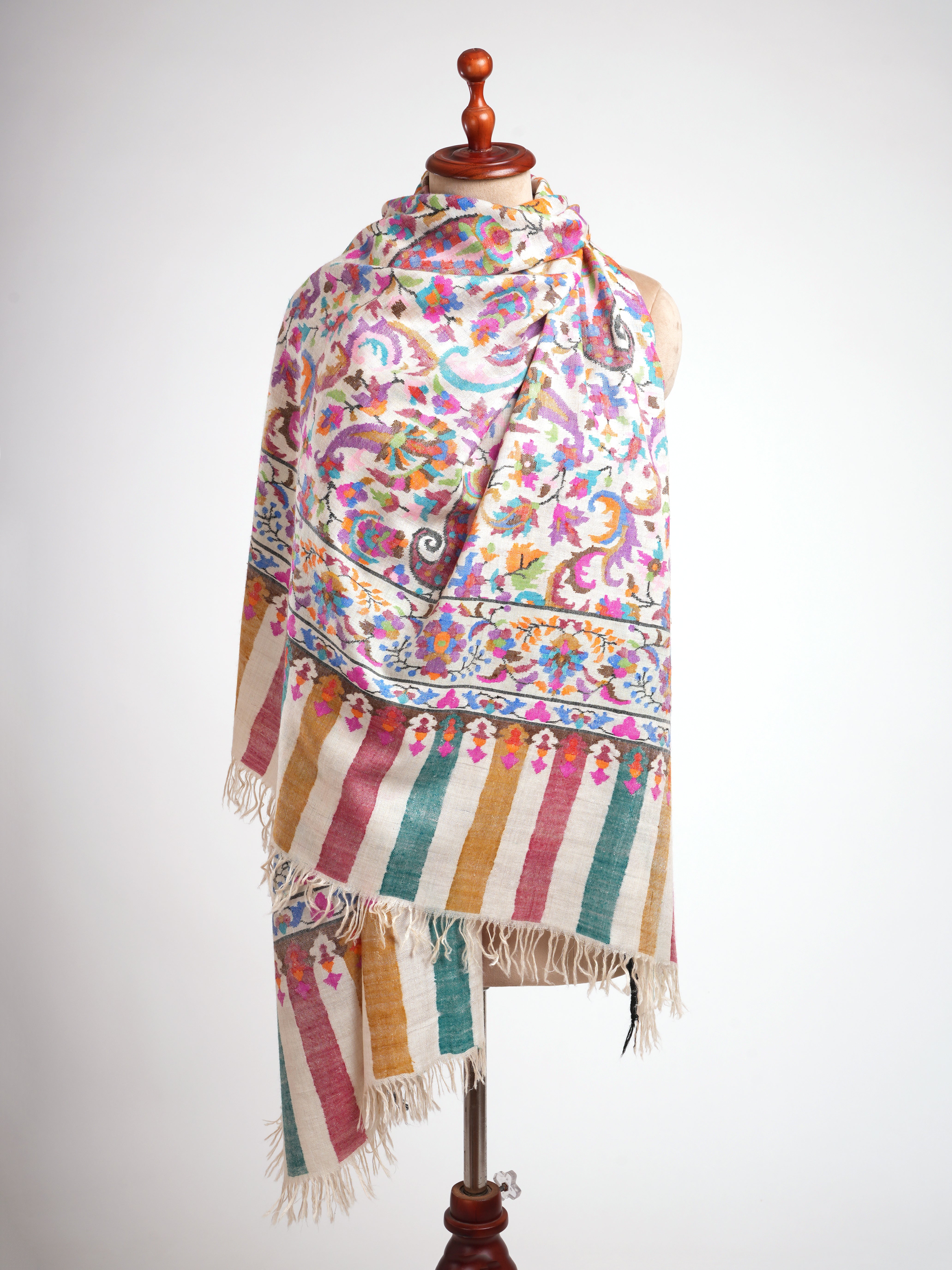 White Authentic Kani Pashmina Jamavar Shawl