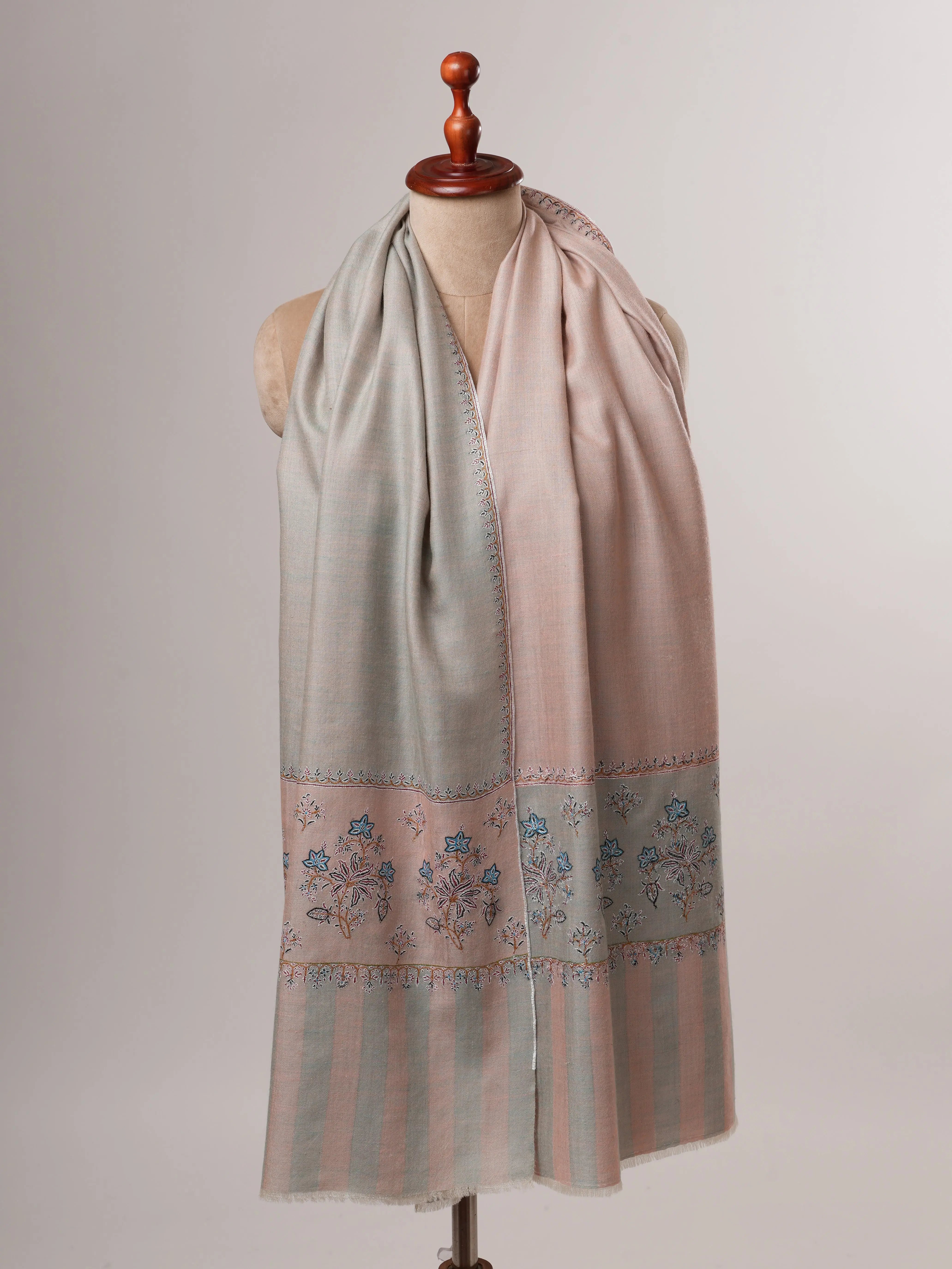 Dual Tone Pashmina Shawl – Hand Embroidered Palla Design Shahkaar