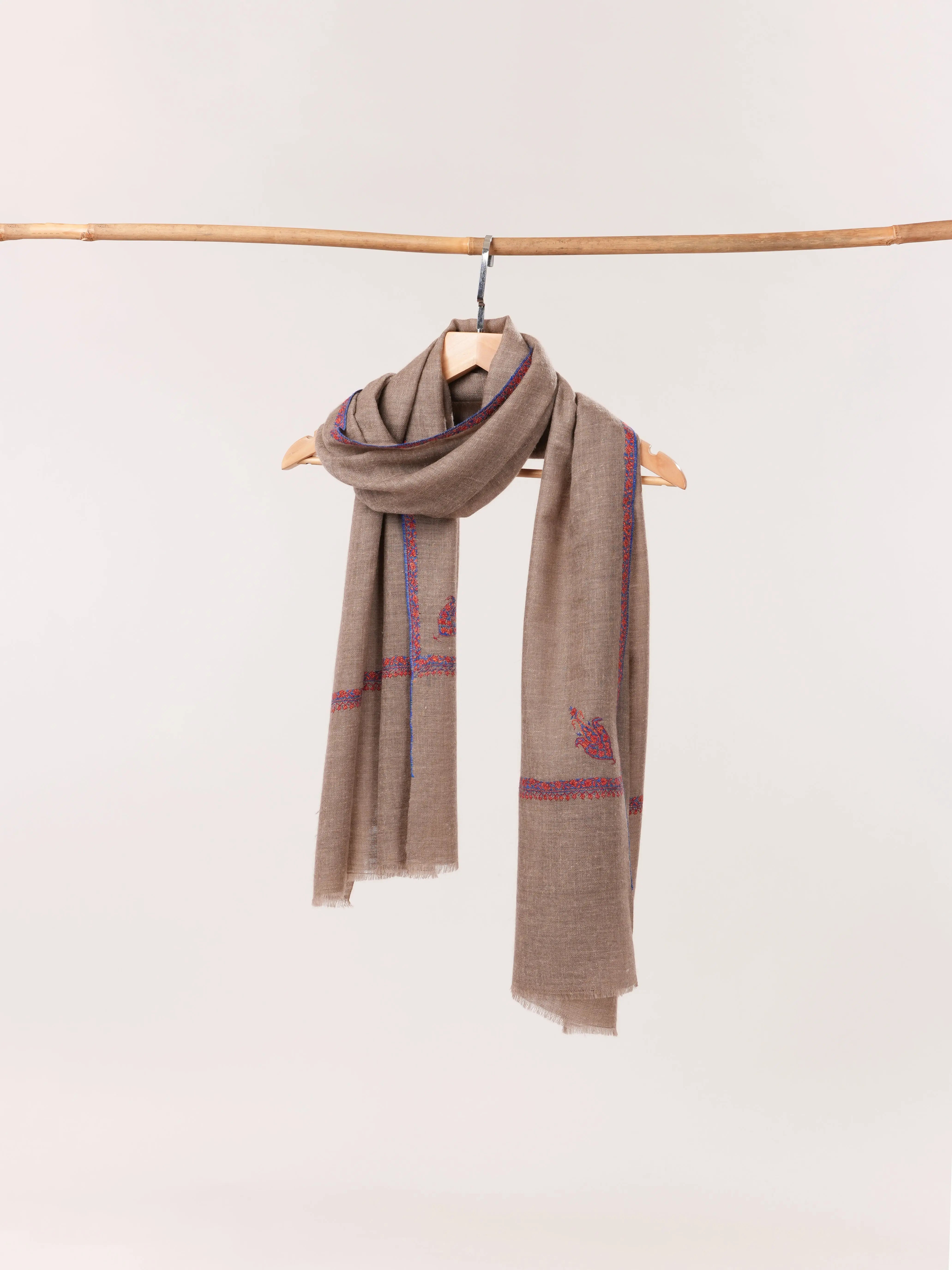Featherlight Hand Embroidered Indian Cashmere Scarf Shahkaar.com
