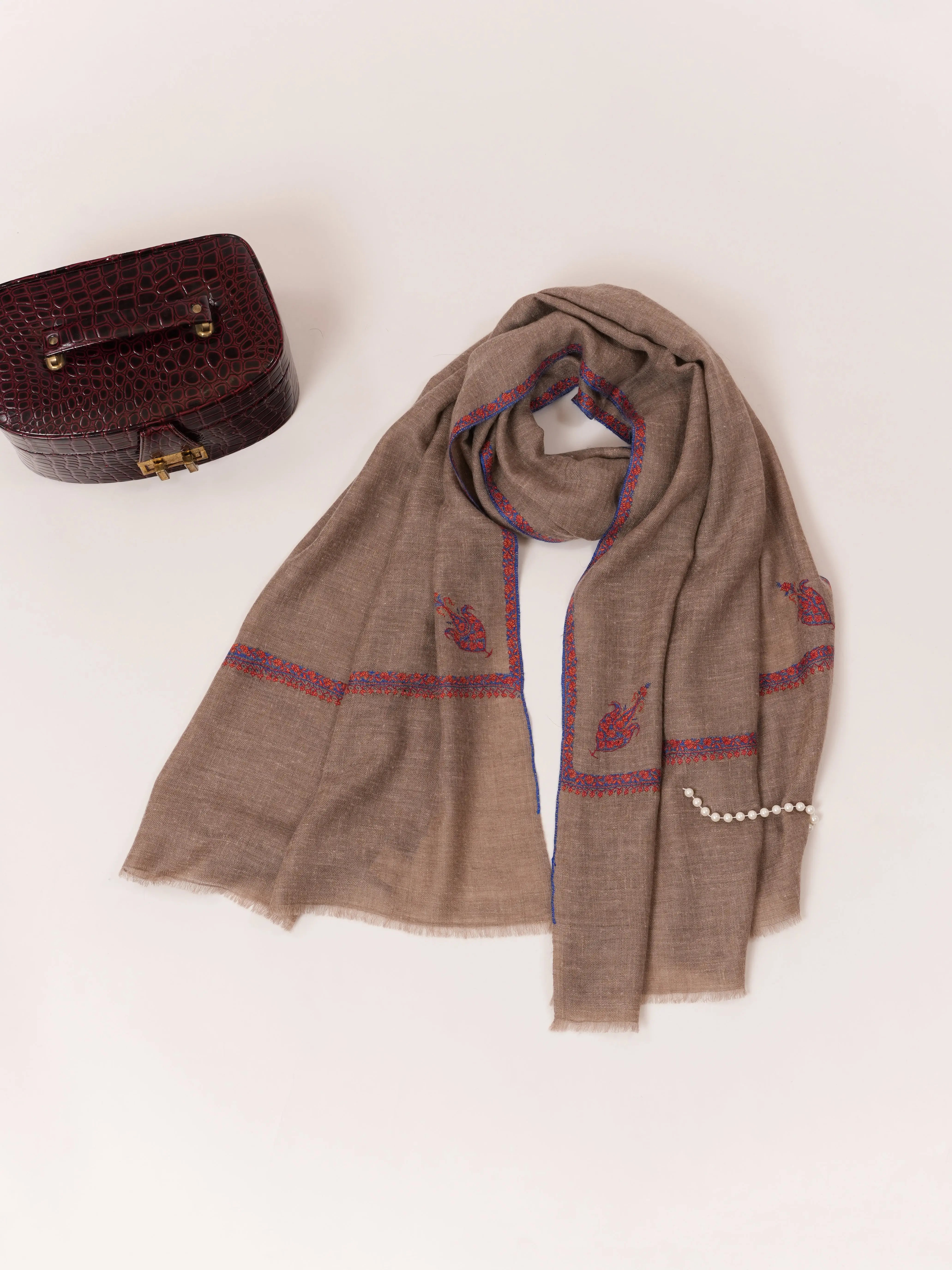 Featherlight Hand Embroidered Indian Cashmere Scarf Shahkaar.com