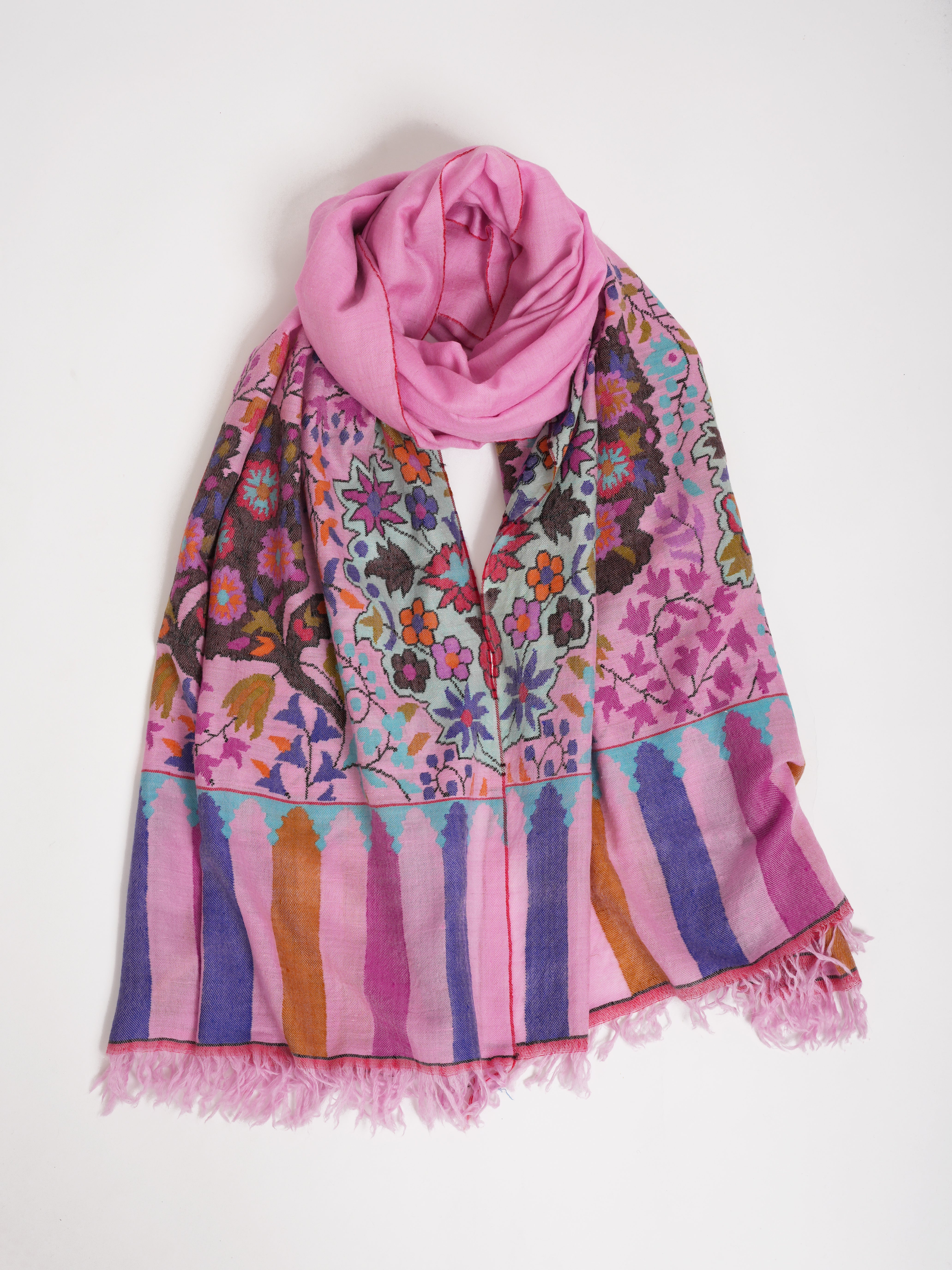 Palla Motif Handwoven Kashmiri Pink Kani Pashmina Shawl