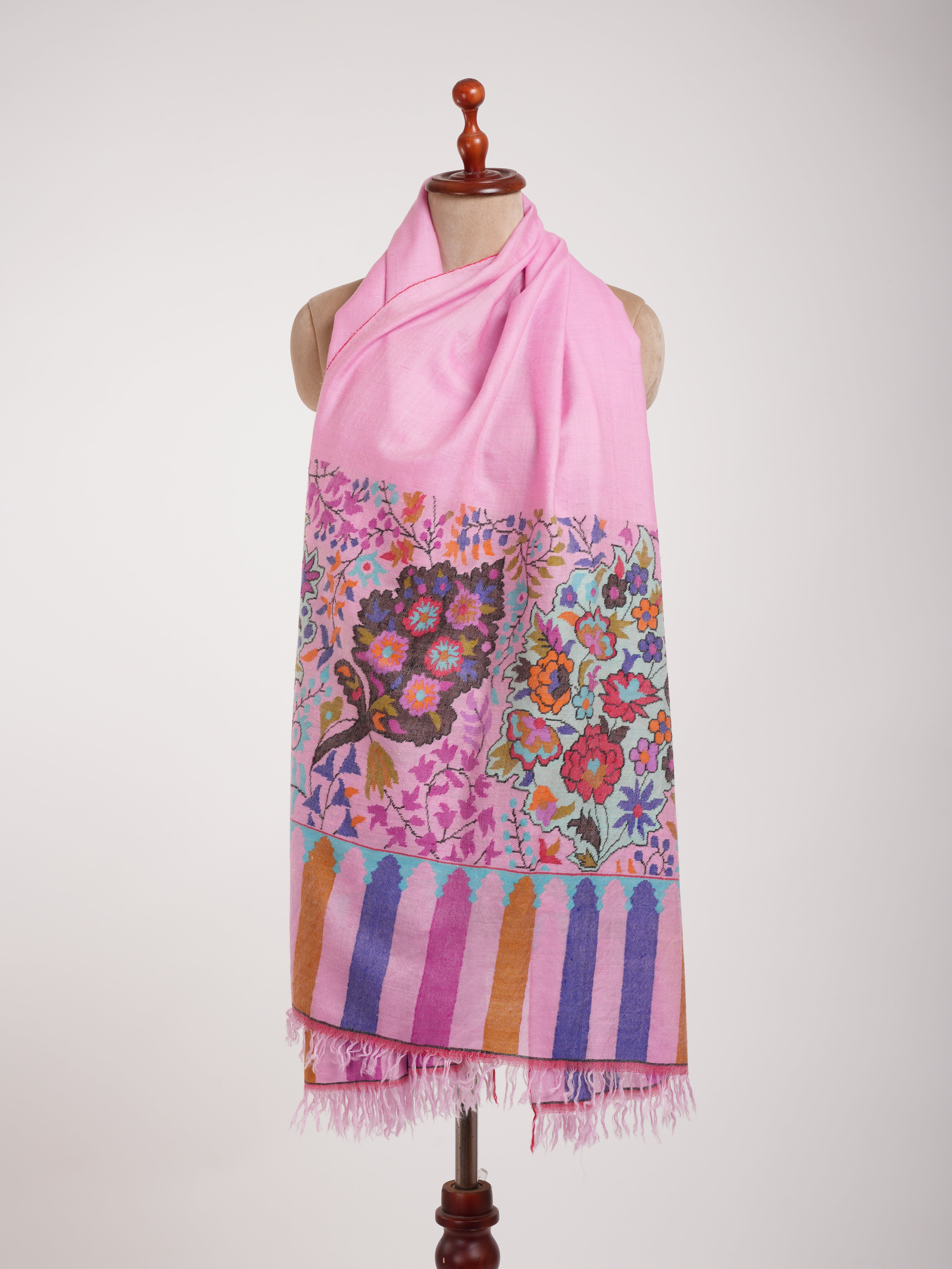 Palla Motif Handwoven Kashmiri Pink Kani Pashmina Shawl