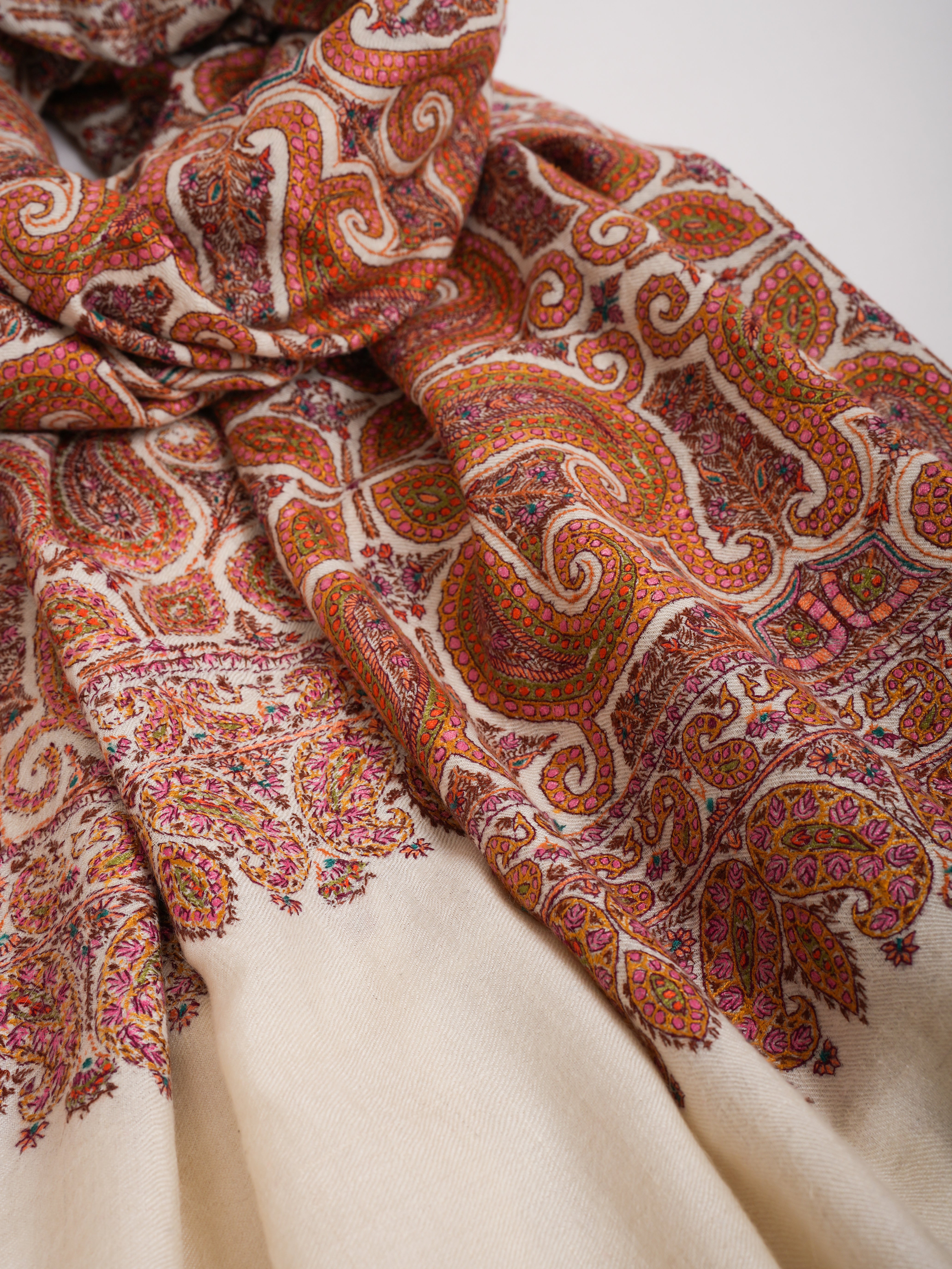 8 Paisleys Hand Embroidered Pashmina Jamavar Shawl