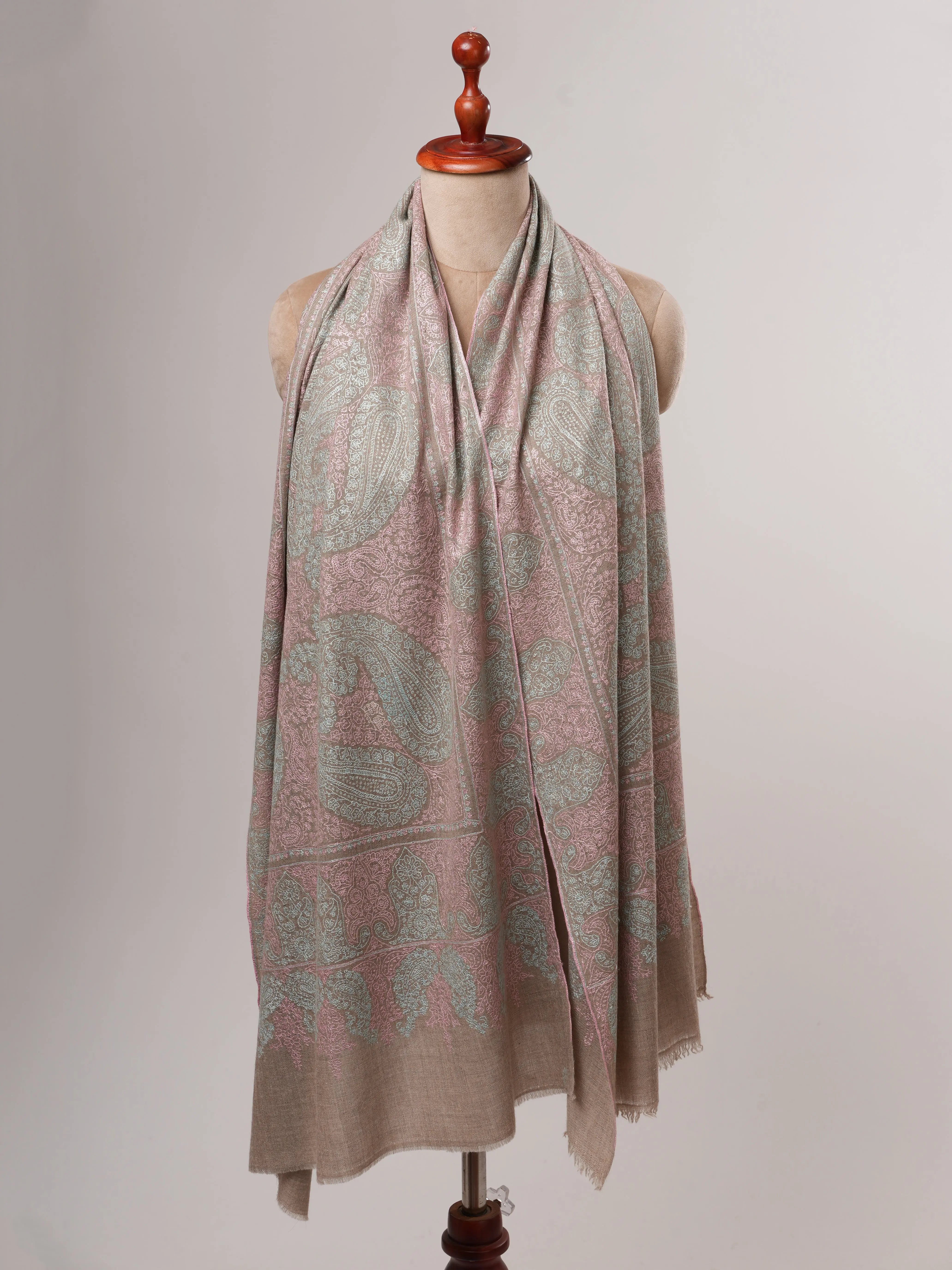 Natural Grey Baby Soft Cashmere Jamavar Scarf – Elegant Handwoven Luxury Shahkaar