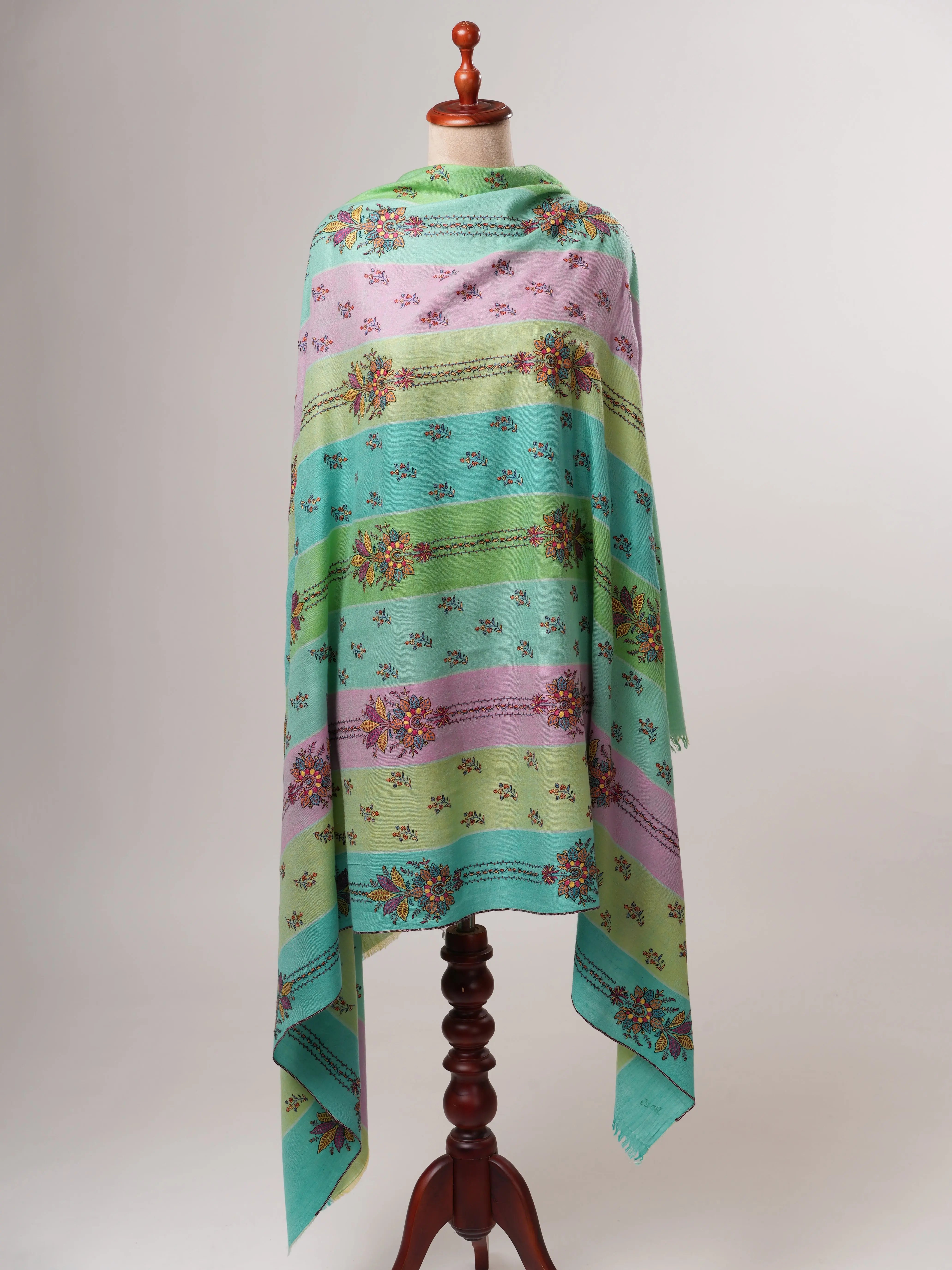 Handwoven Authentic Kashmiri Pashmina Shawl with Hand Embroidery Shahkaar
