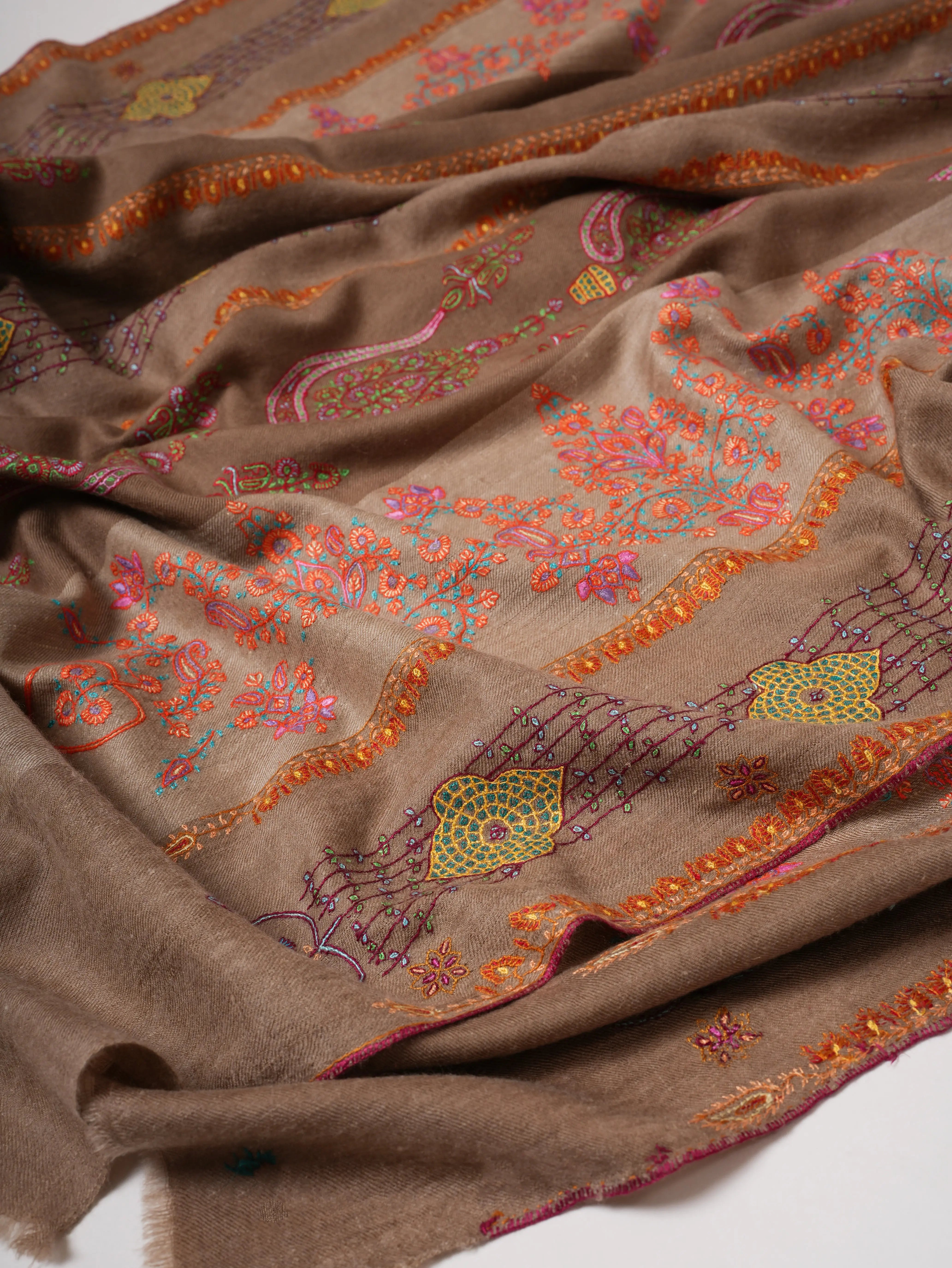 Khatras Style Motif Hand Embroidered Shahkaar Pashmina Shawl Shahkaar
