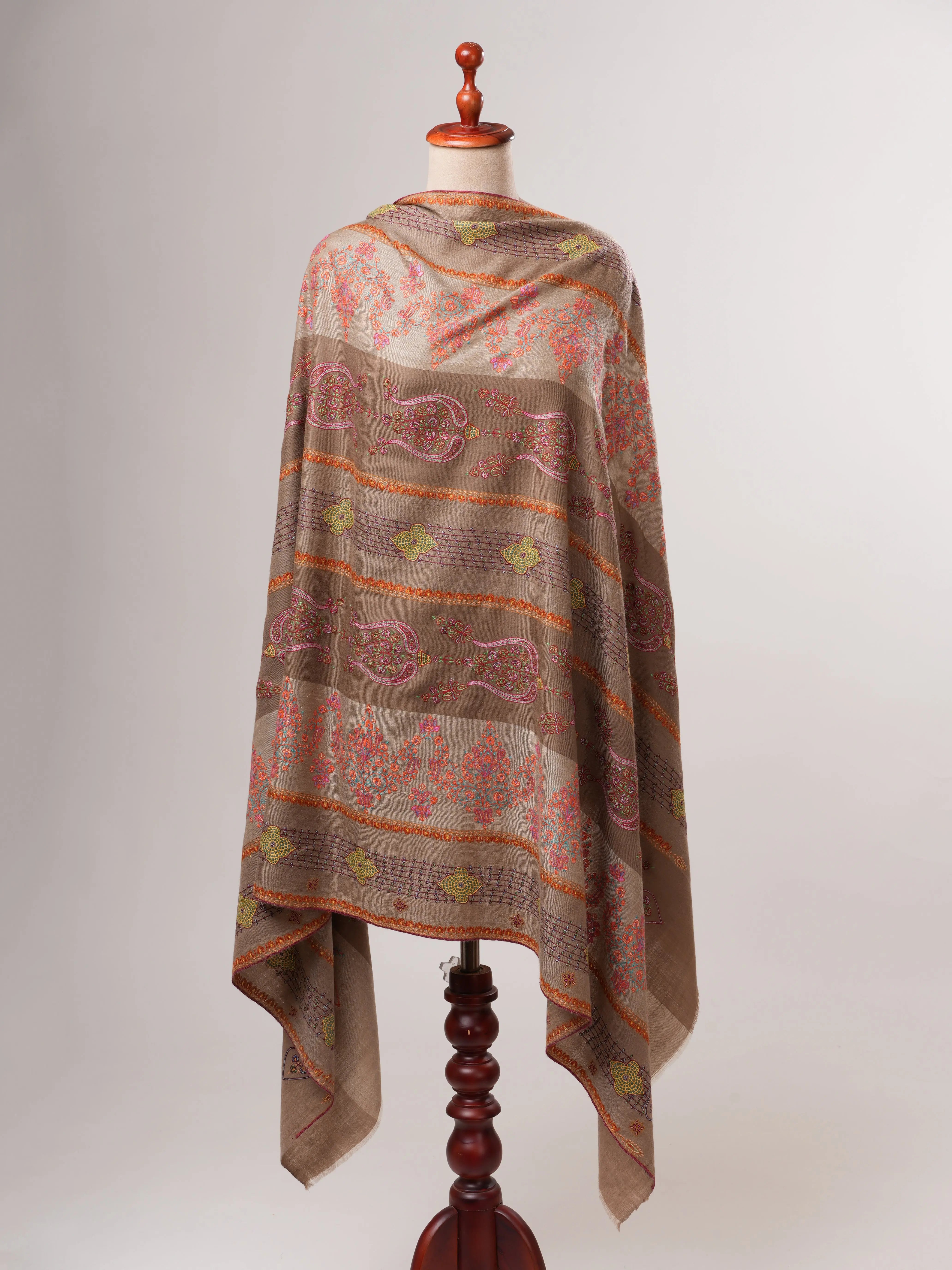 Khatras Style Motif Hand Embroidered Shahkaar Pashmina Shawl Shahkaar