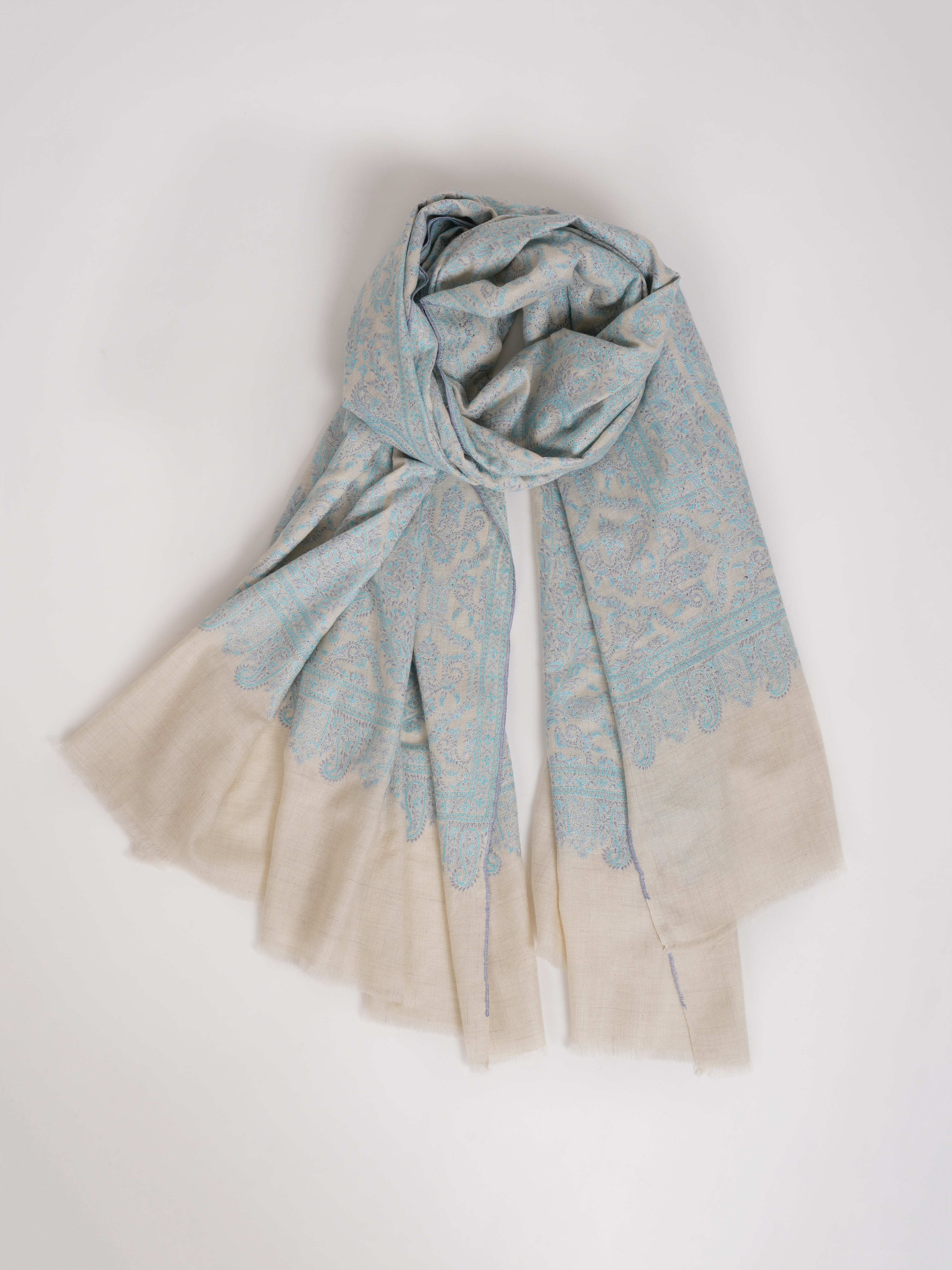 Pastel Blue Embroidered Indian Pashmina Jamavar Shawl