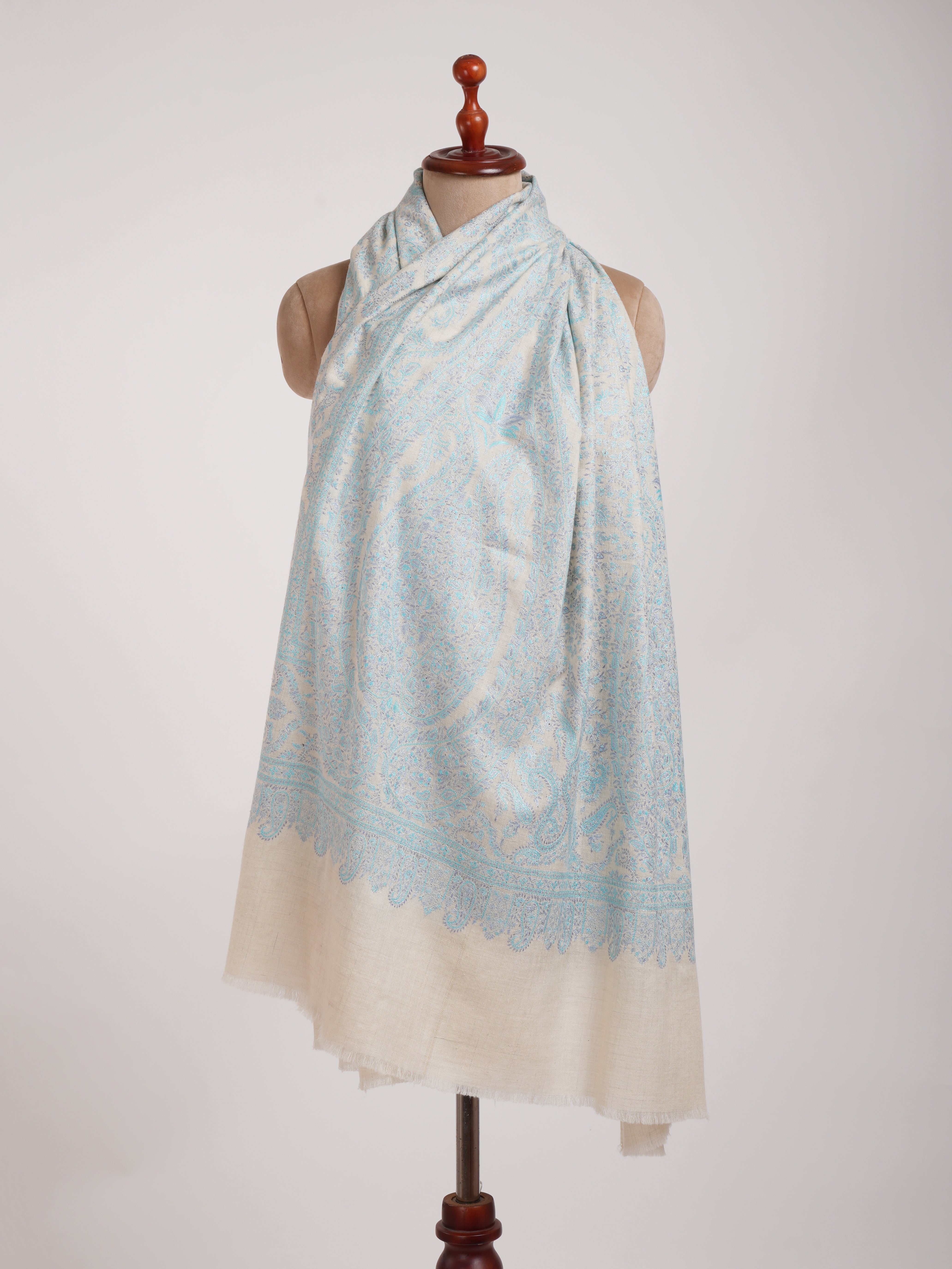 Pastel Blue Embroidered Indian Pashmina Jamavar Shawl