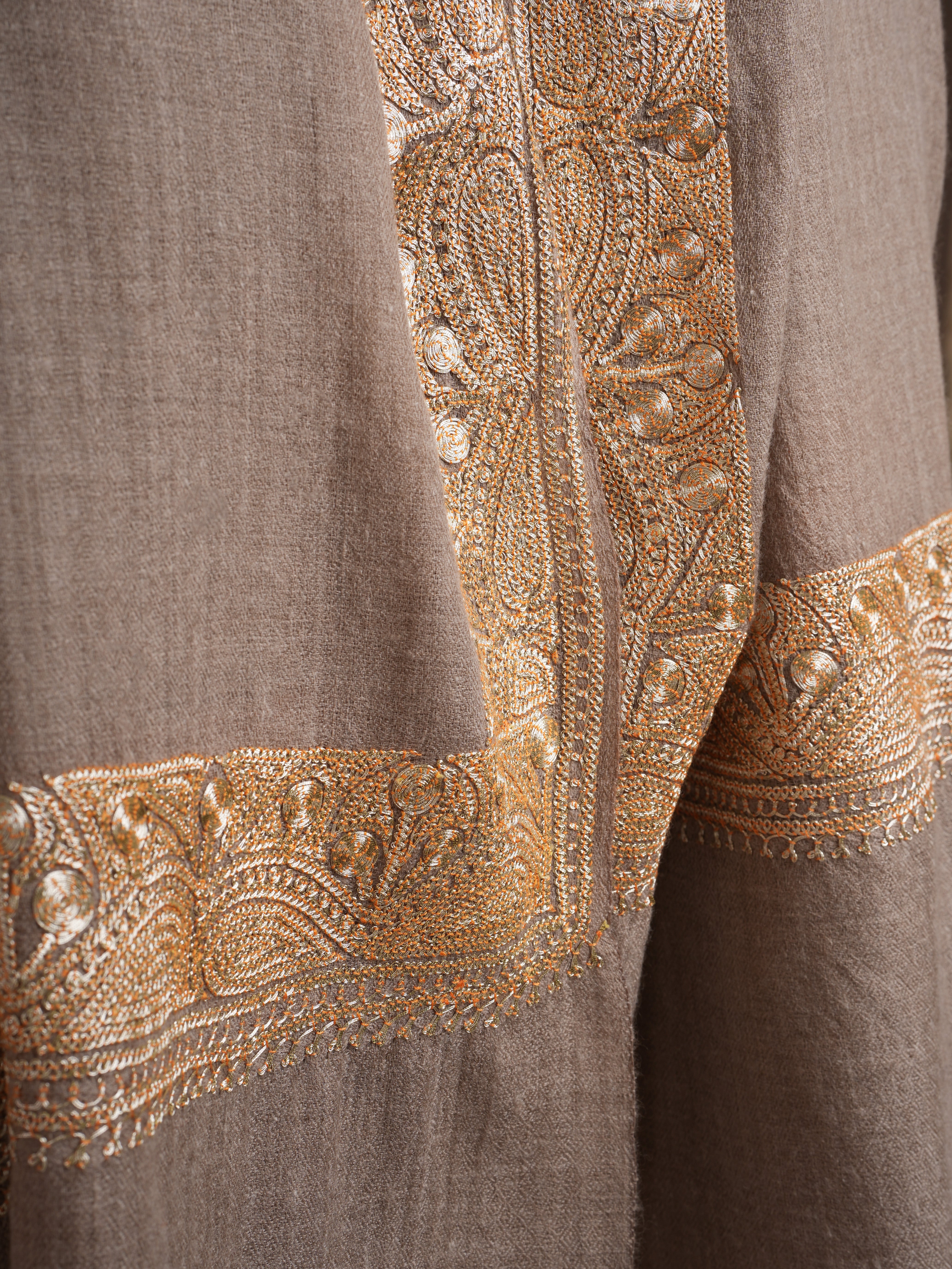 Natural Pashmina Shawl with Gold Tilla Embroidery