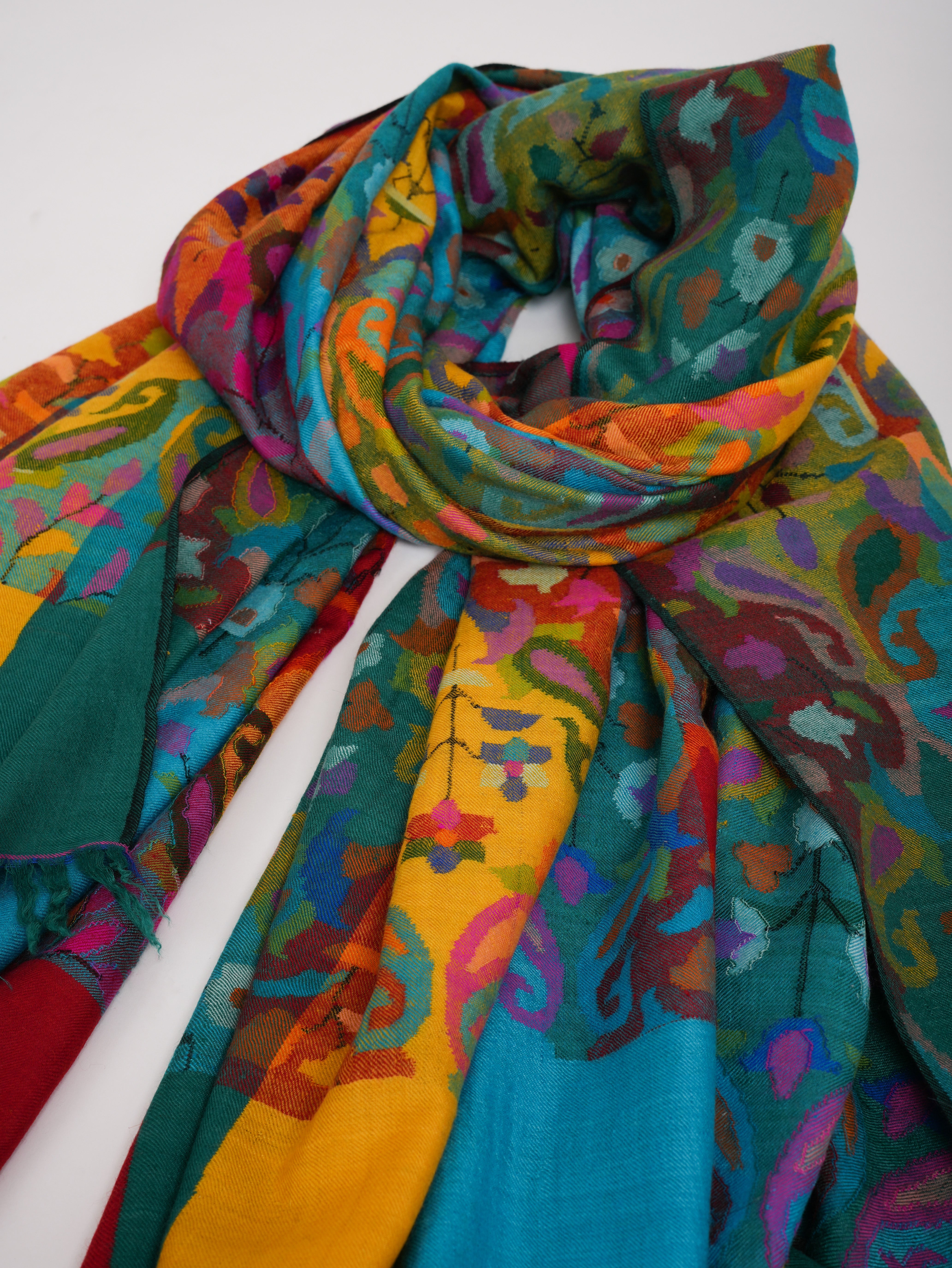Four Color Handwoven Authentic Kani Pashmina Shawl