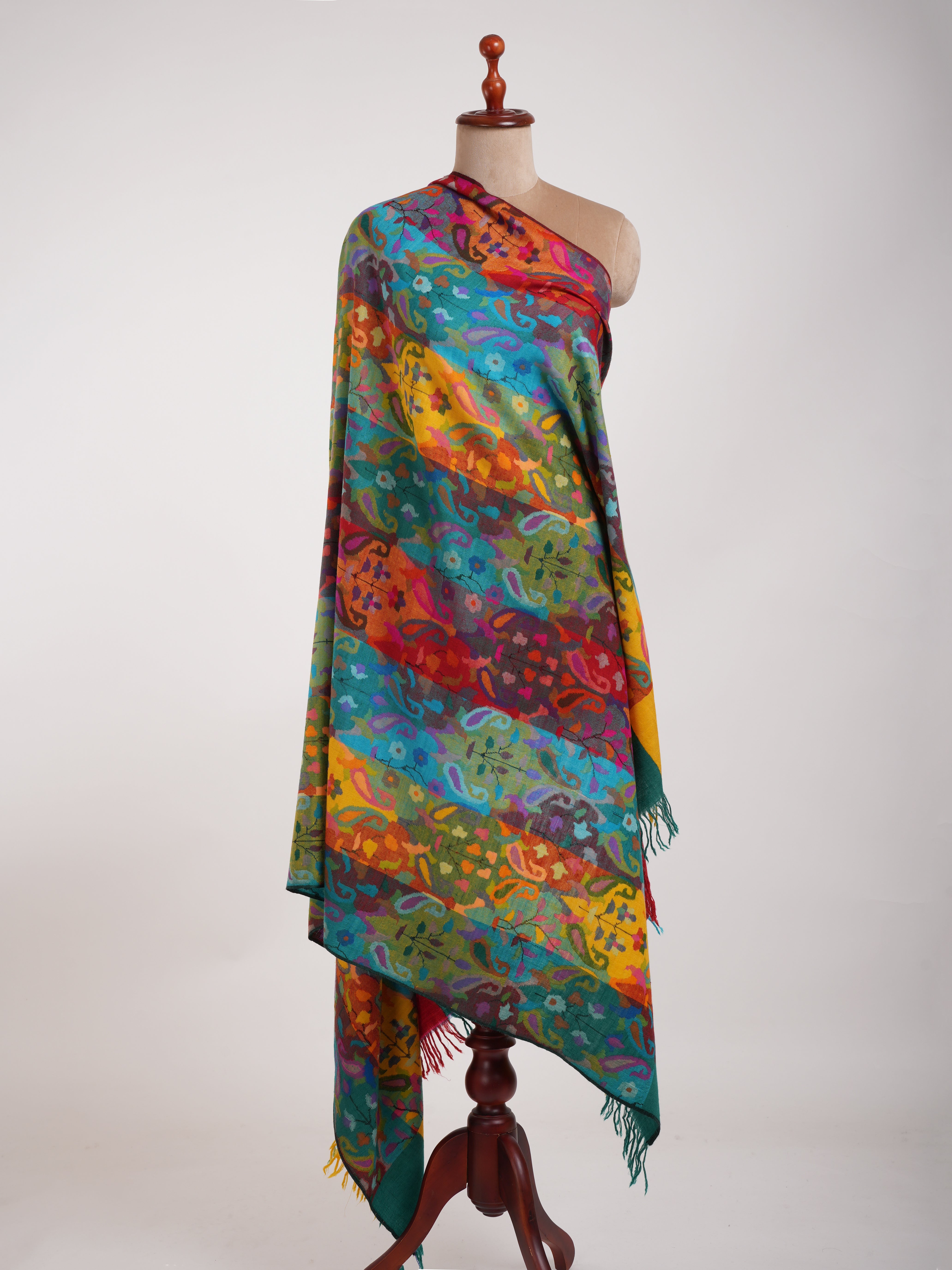 Four Color Handwoven Authentic Kani Pashmina Shawl