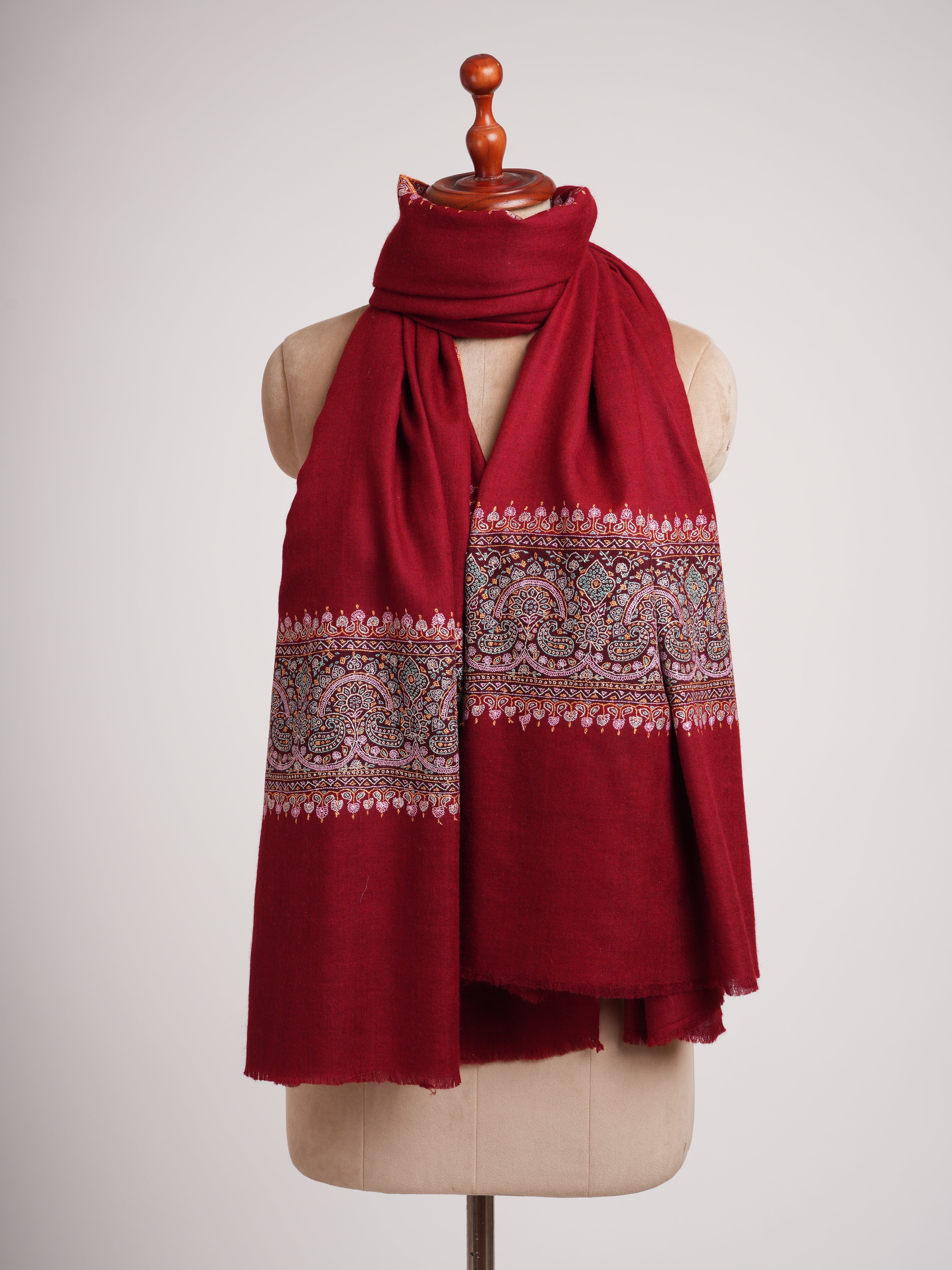 Burgundy Pashmina Shawl with Contrasting Palla