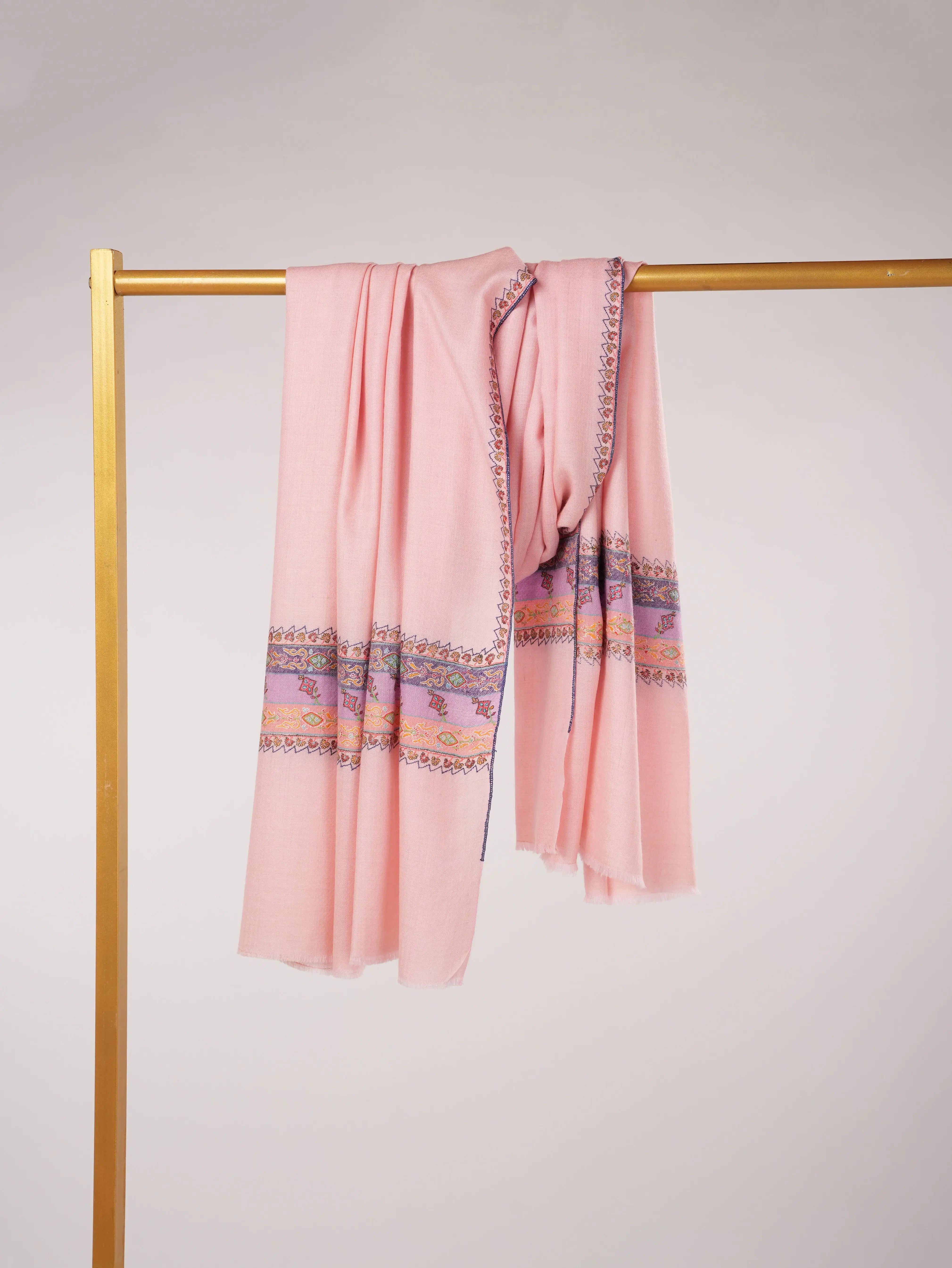 Palladar Embroidered Baby Pink Handwoven Authentic Pashmina Shawl Shahkaar.com