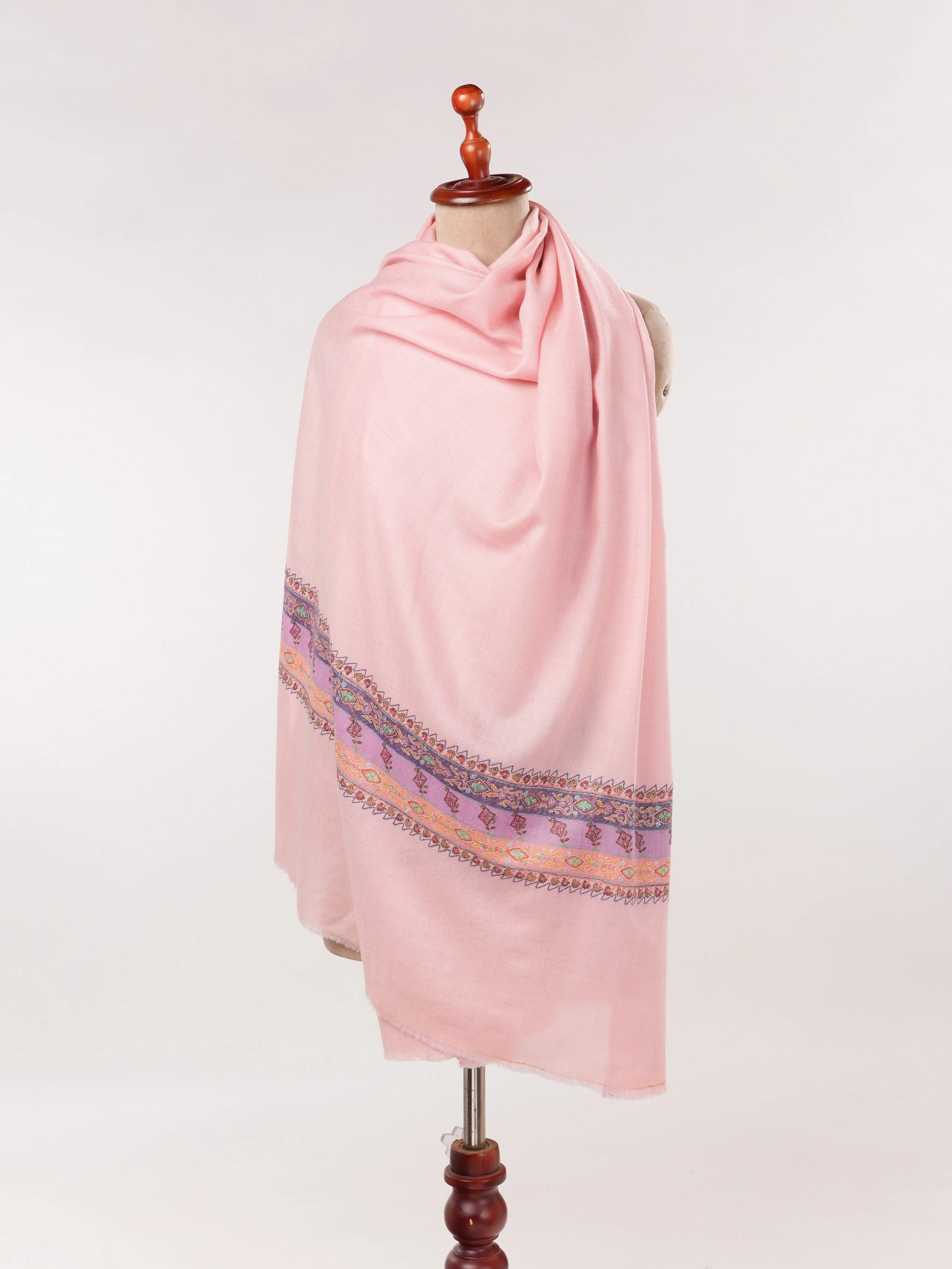Palladar Embroidered Baby Pink Handwoven Authentic Pashmina Shawl Shahkaar.com