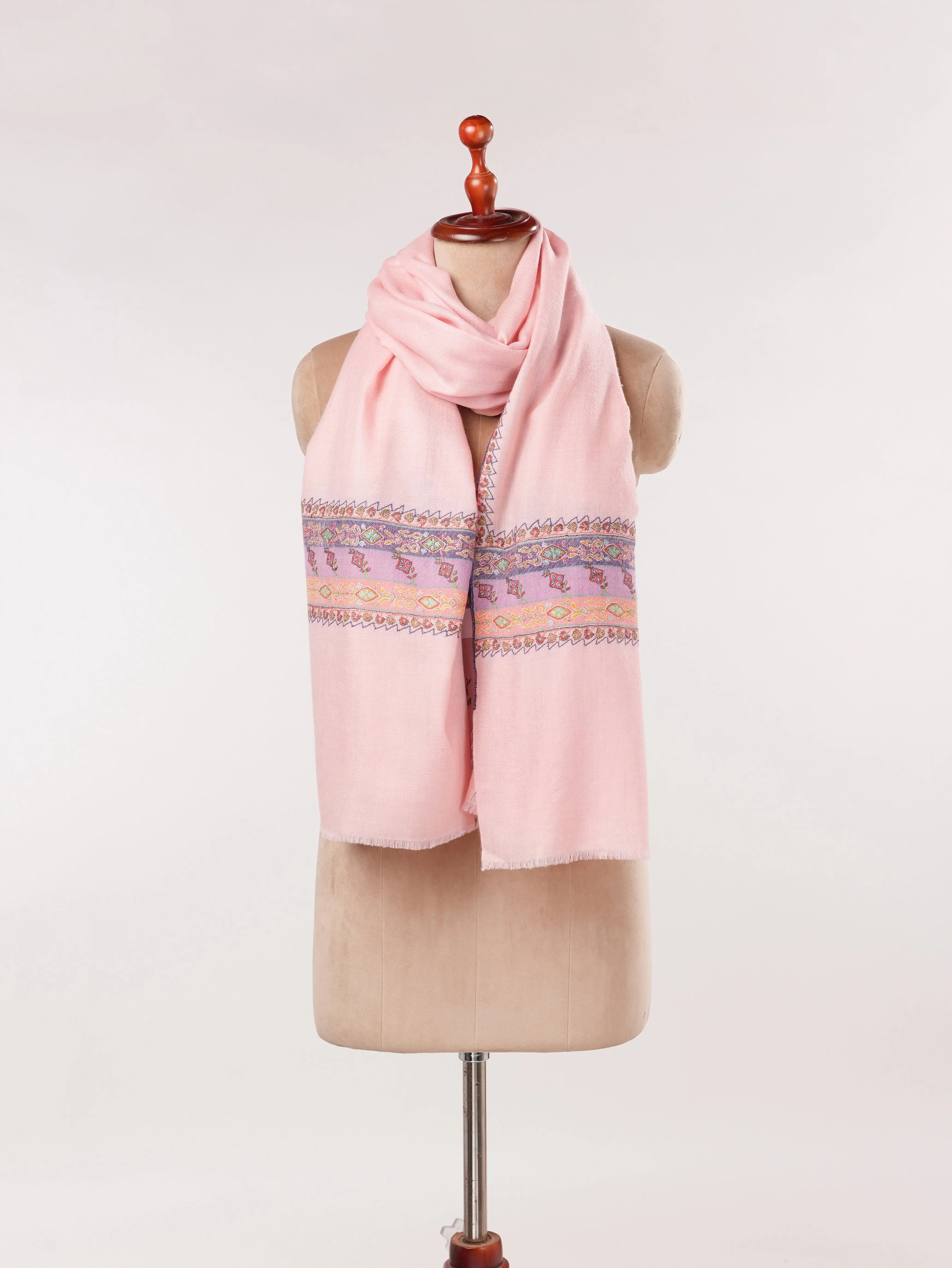 Palladar Embroidered Baby Pink Handwoven Authentic Pashmina Shawl Shahkaar.com