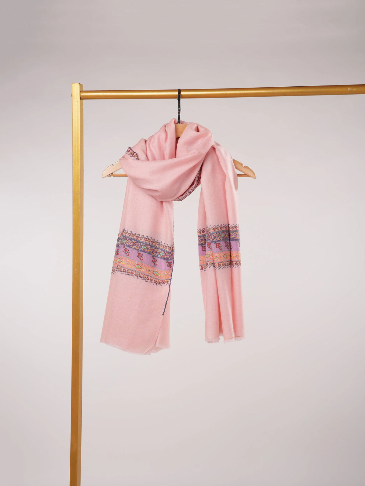 Palladar Embroidered Baby Pink Handwoven Authentic Pashmina Shawl Shahkaar.com