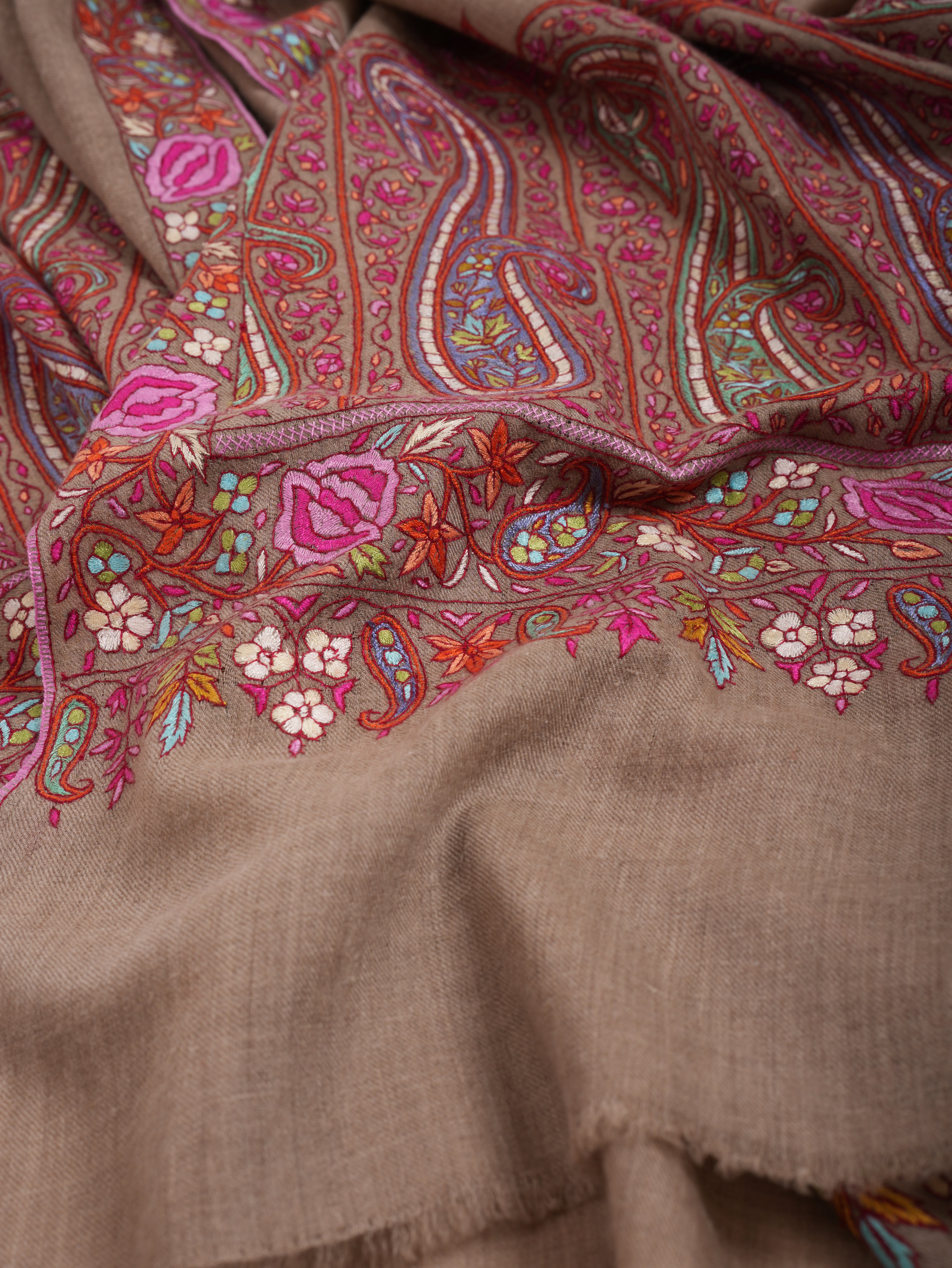 Palla Paisley Artisanal Pashmina Wrap with Needlework