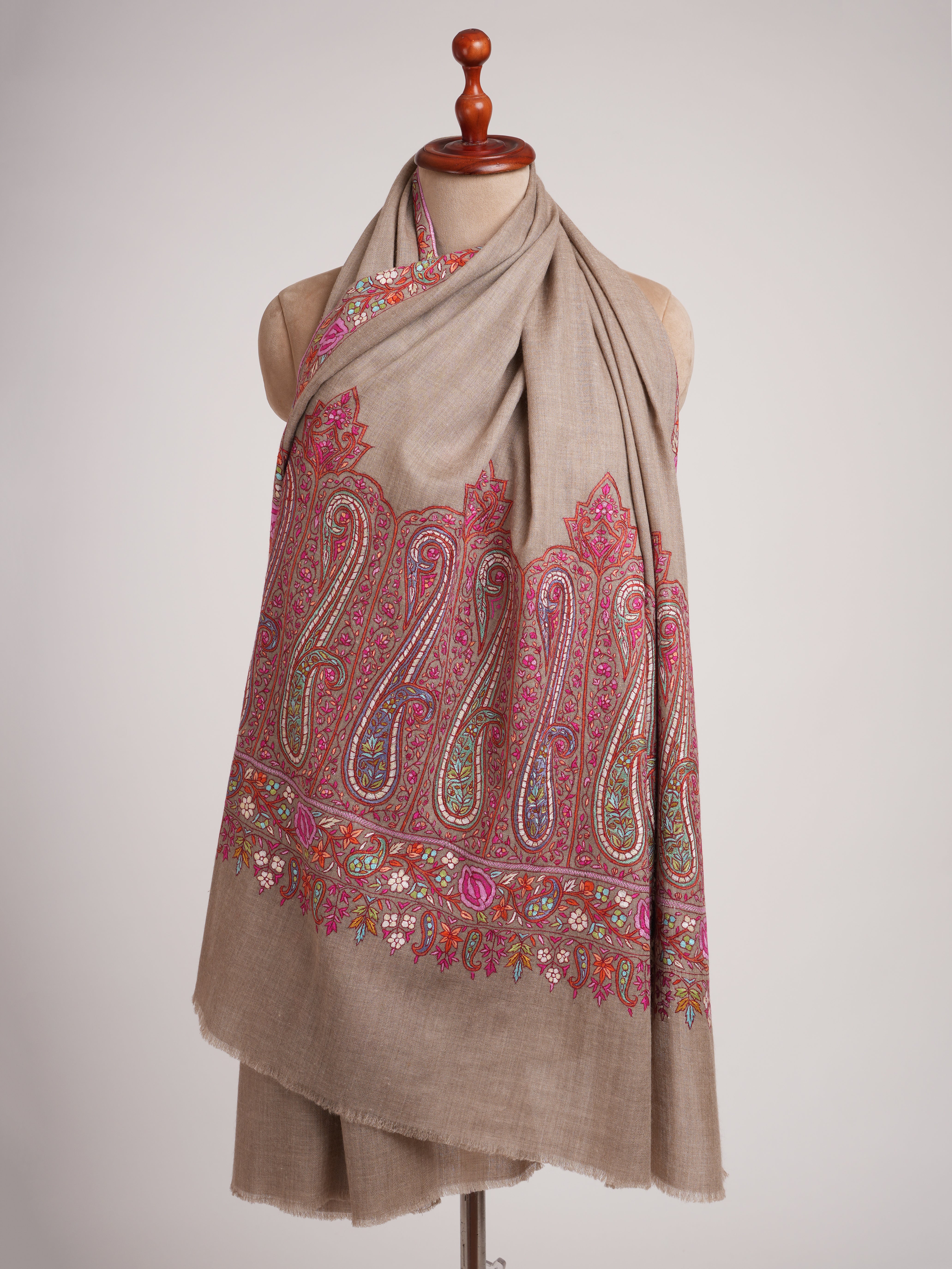 Palla Paisley Artisanal Pashmina Wrap with Needlework